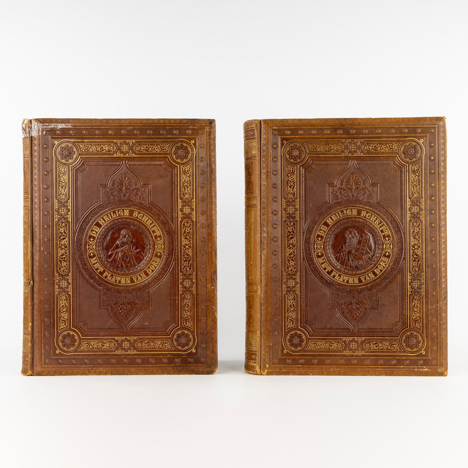 The Holy Scripture, two book volumes with Old and New Testament, illustrated with engravings by (1 of 12)