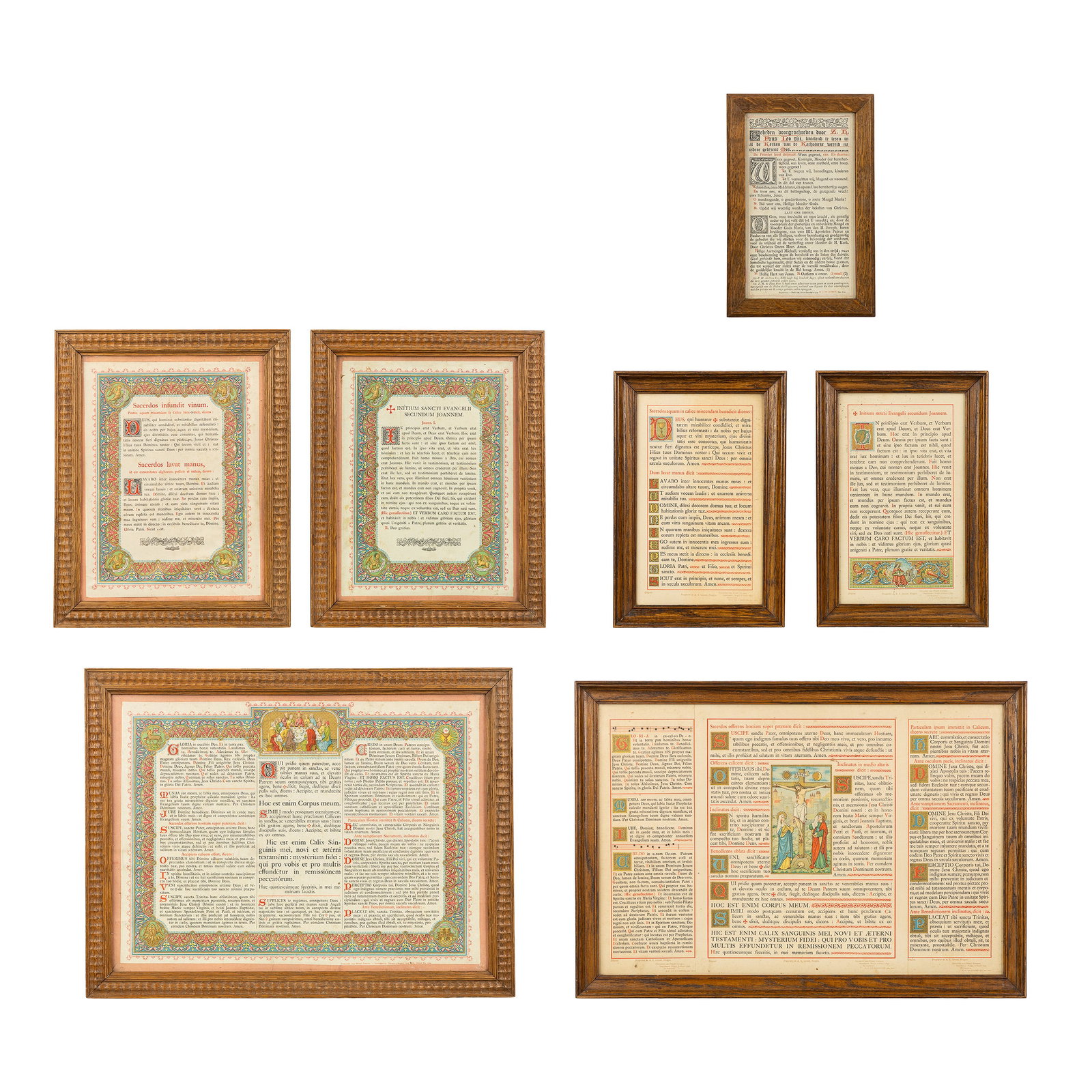 Two Sets of three Canon boards with coloured and gilded lithographs, A.E. Grossé, Gothic Revival, (1 of 9)