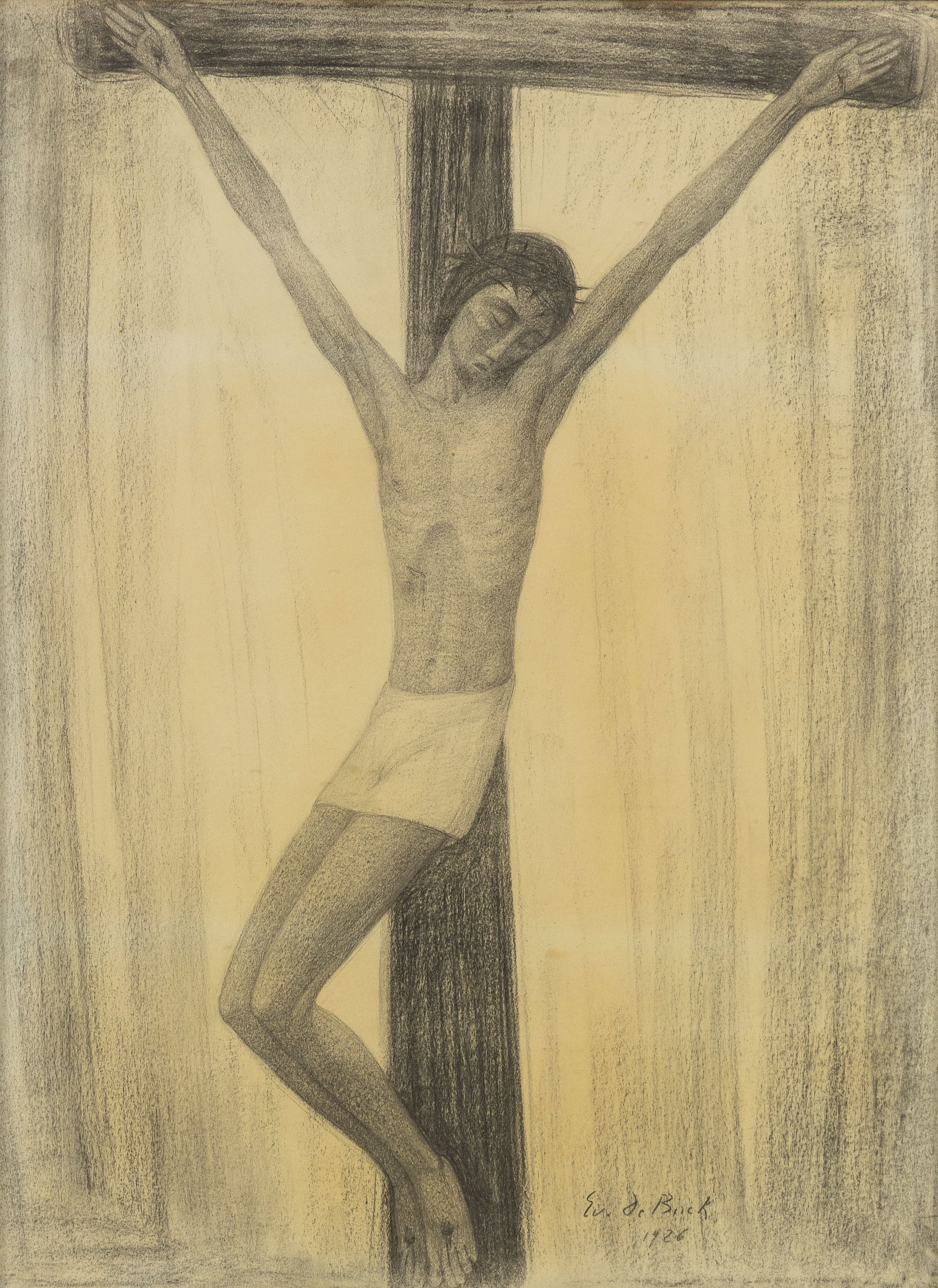Evariste De Buck (1892-1974) ‘Christ on the Cross’, pencil on paper. (1926): Evariste De Buck (1892-1974) ‘Christ on the Cross’, pencil on paper. (1926) A drawing, pencil on paper.Signed lower right. Dated 1926 (96 x 71 cm) (66 x 90 x 0 cm)
