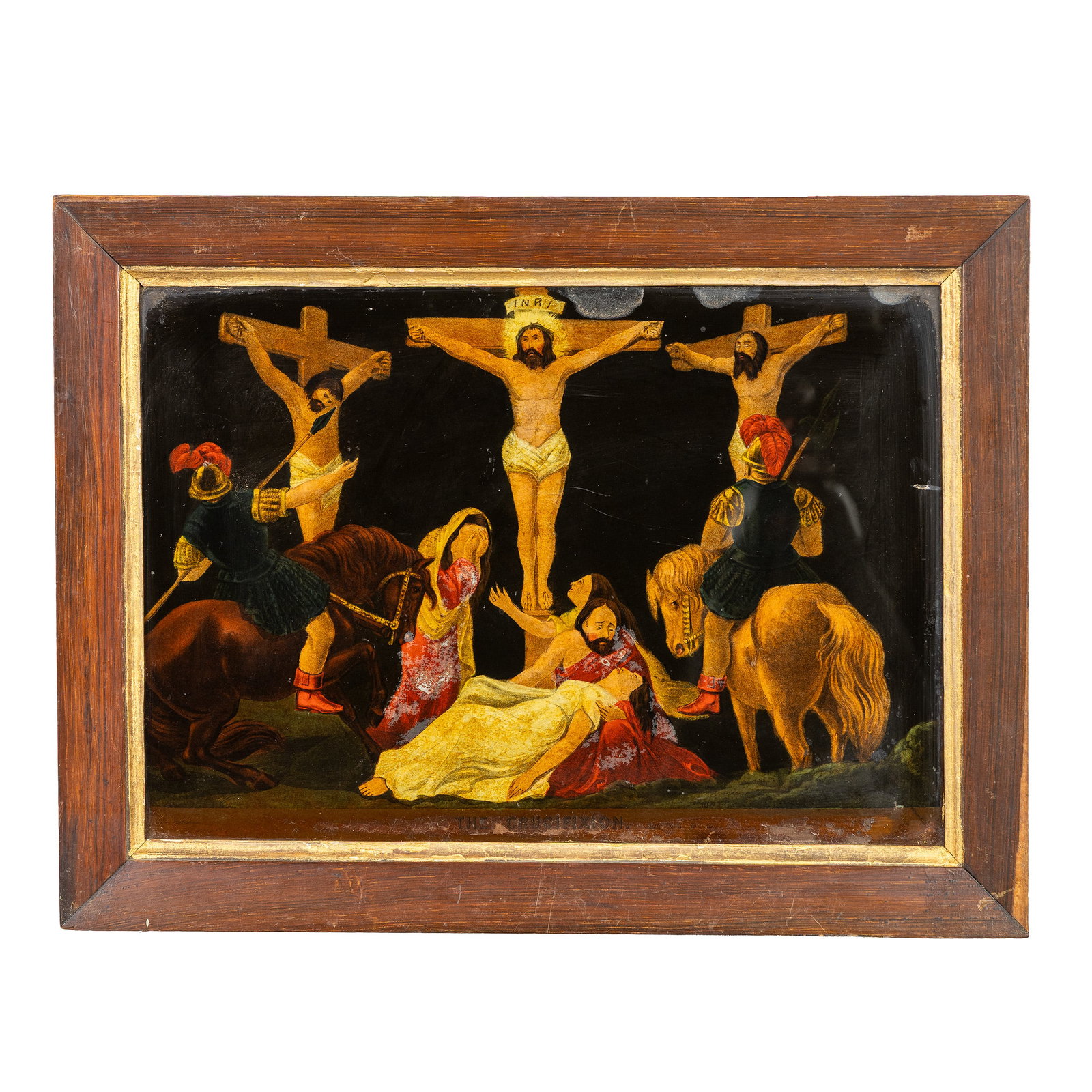 After James Bateman (1893-1959) 'The Crucifixion', Reverse glass and Engraving. Early 20th C. (1 of 7)