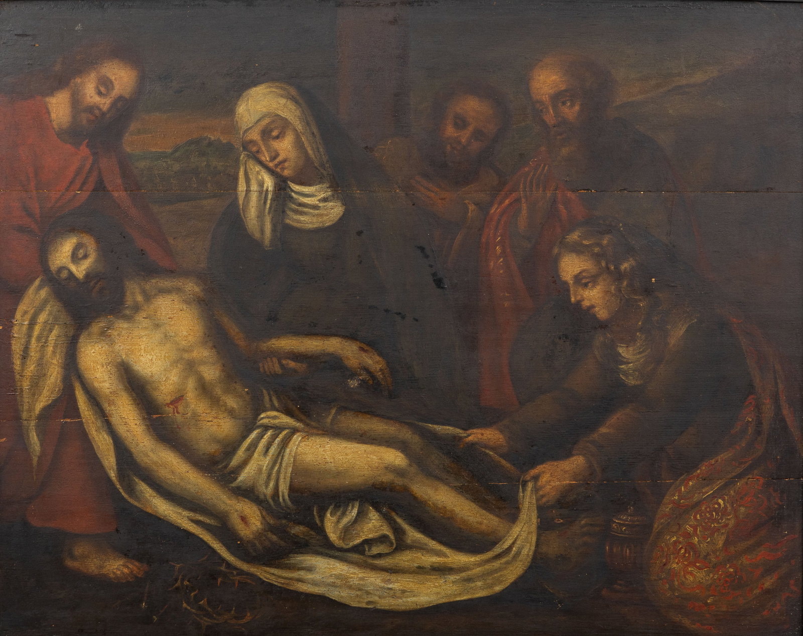 An antique painting, “The Lamentation of Christ??, oil on panel. 18th/19th C. (1 of 5)