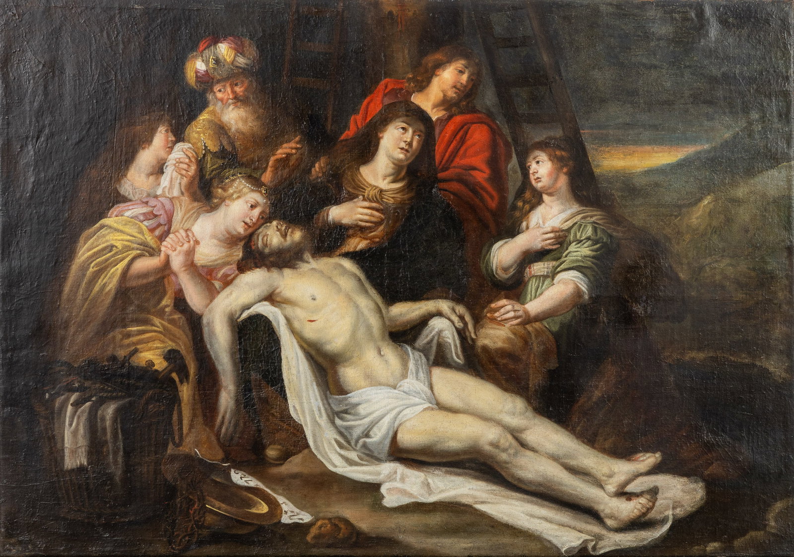 An Antique Painting, 'The Lamentation of Christ', oil on canvas, 17th/18th C. (1 of 7)
