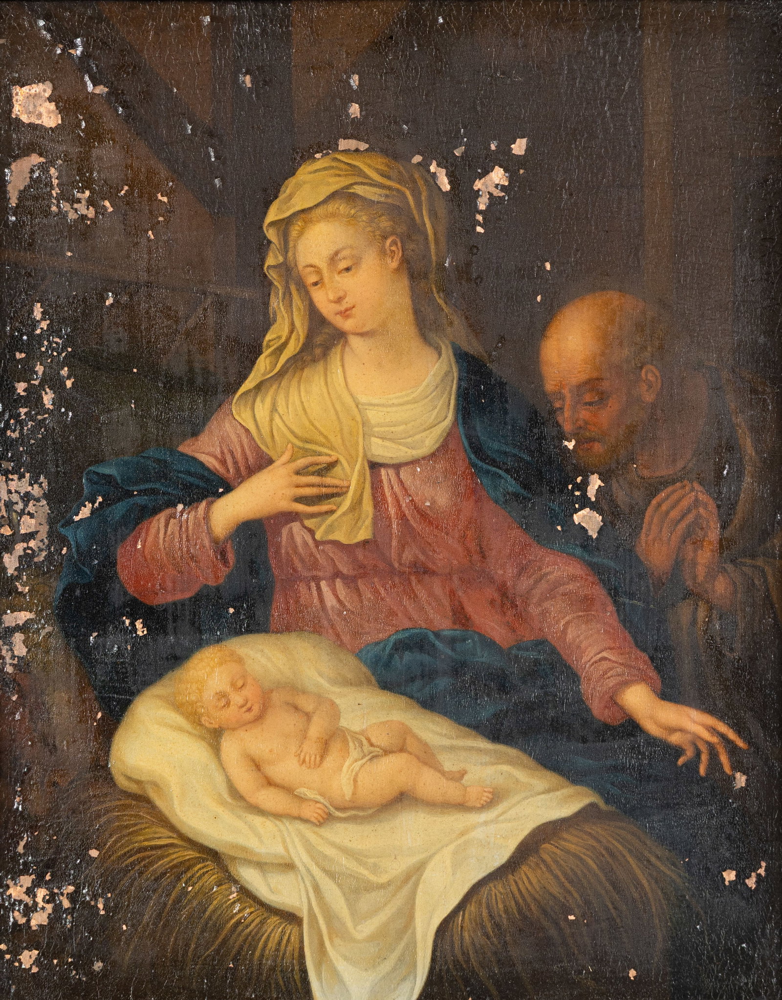 Frans I van Mieris (1635-1681) The Nativity of Christ, an antique painting, oil on copper, 17th C. (1 of 6)