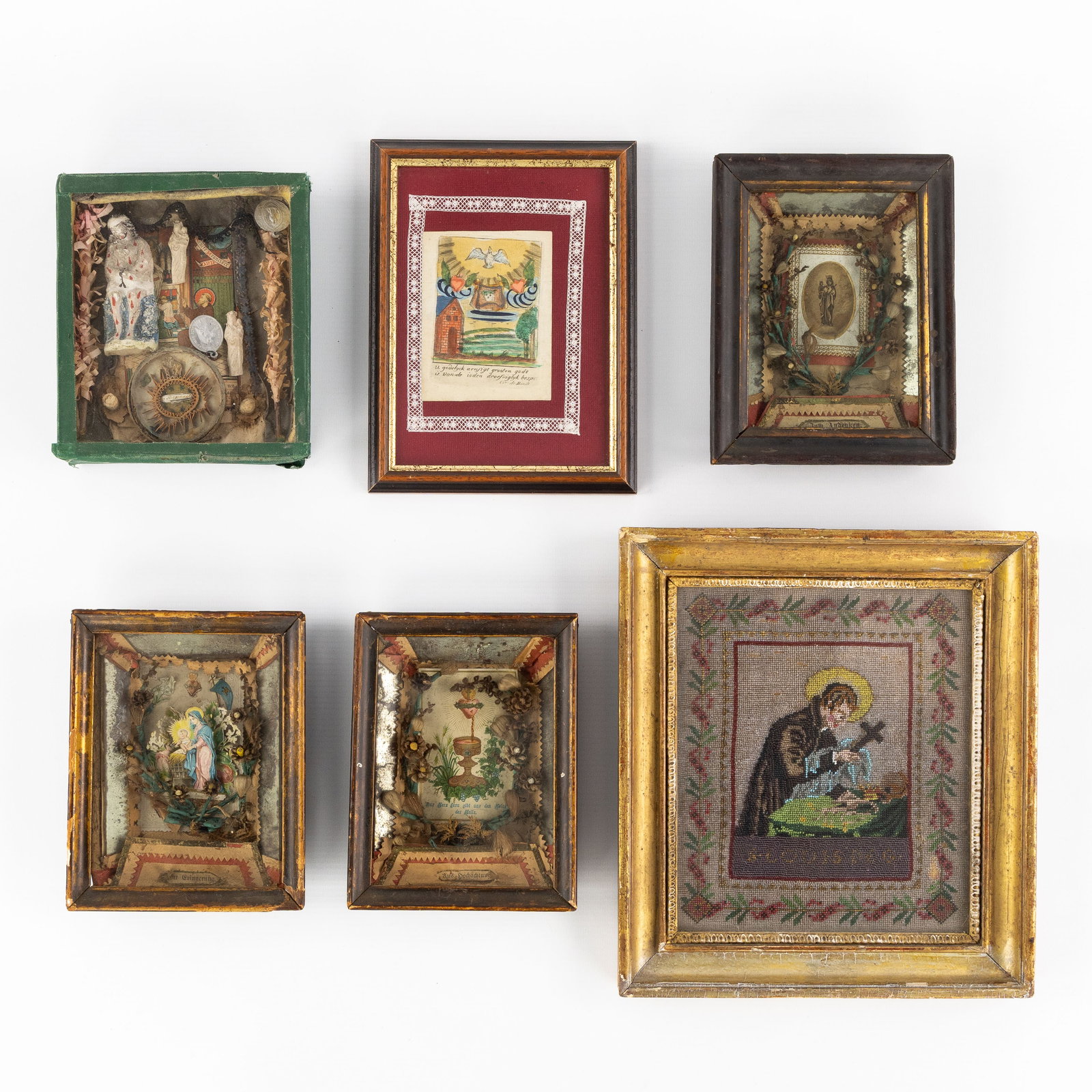 A Collection of six devotional frames, folk art. (1 of 8)