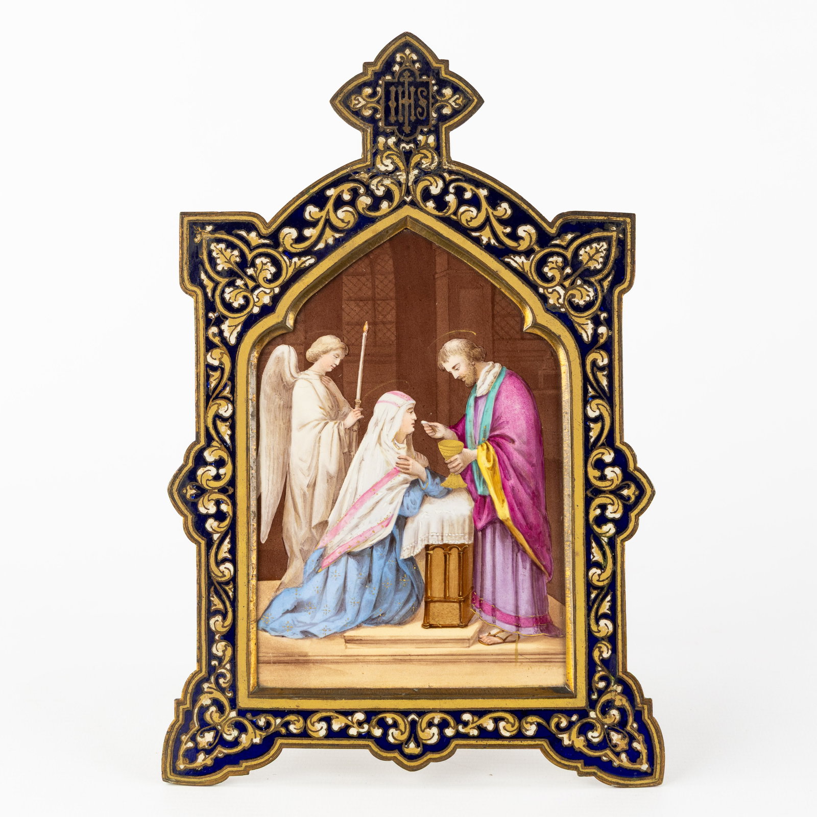 A Bronze frame with cloisonné enamel decorations and a hand-painted porcelain plaque. (1 of 3)