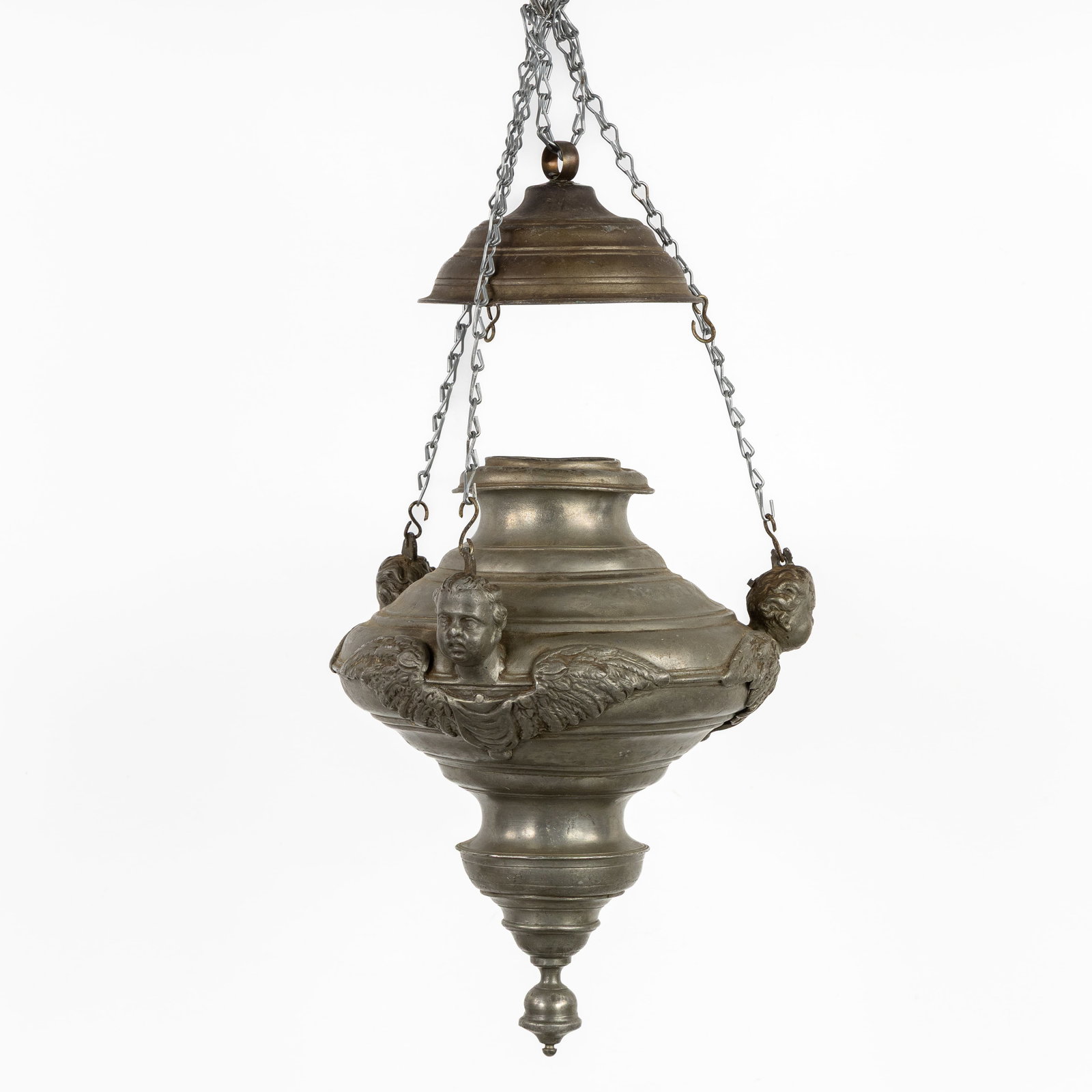 An antique Eternal Light, baroque style. Tin/Pewter. (1 of 4)