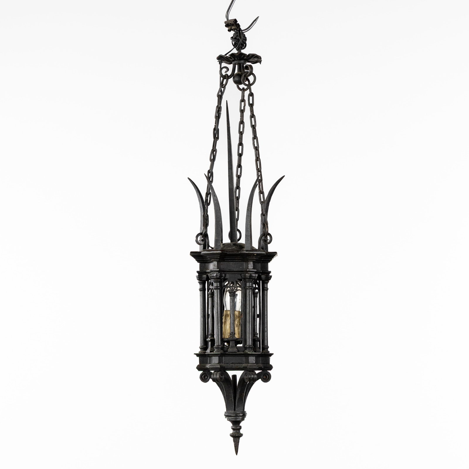 An Antique Wrought-Iron Hexagonal Lantern, Gothic style, first half of the 20th C. (1 of 5)