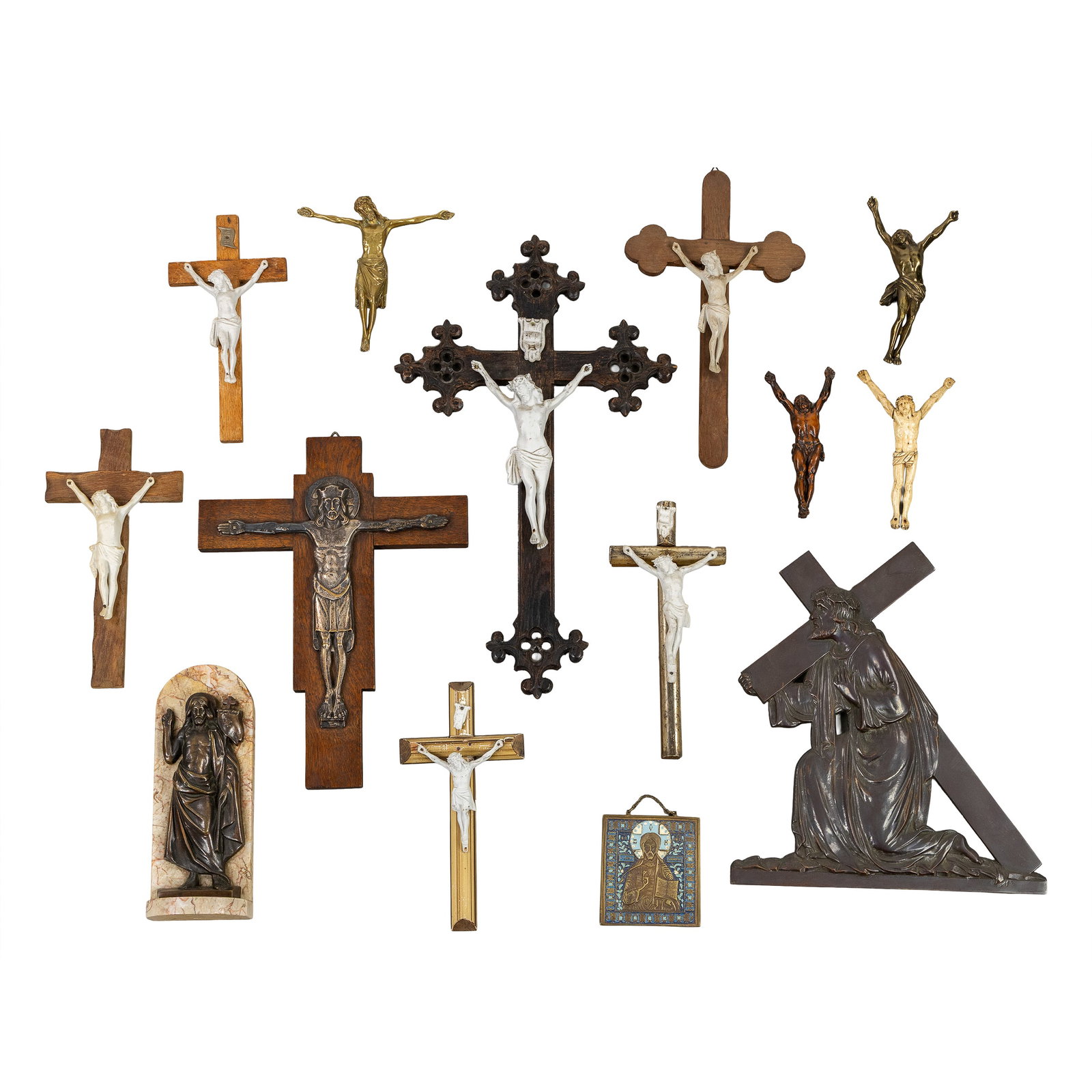 A Collection of crucifixes, Corpus Christi, and images of Jesus Christ. Bronze, palm wood, biscuit (1 of 7)