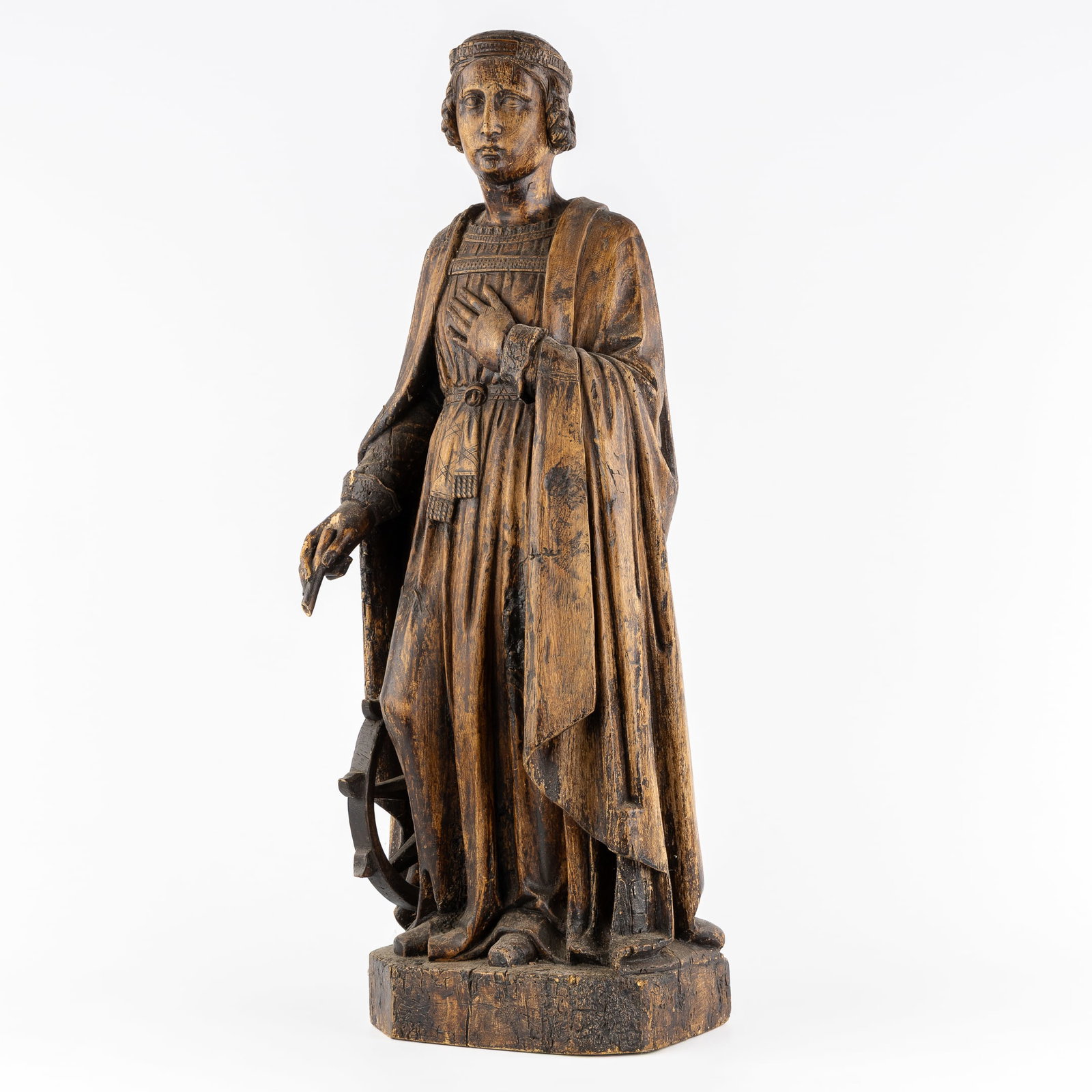 Saint Catherine of Alexandria, a Wood-Sculptured Statue, 18th/19th C. (1 of 7)
