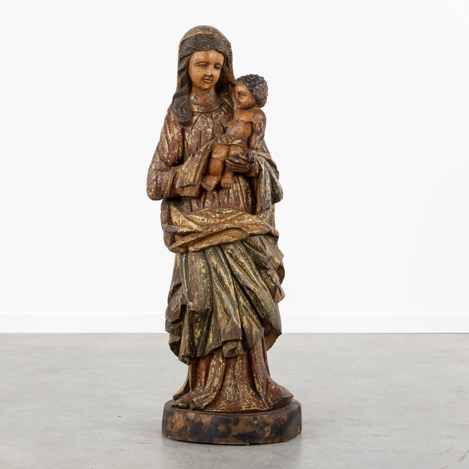 Madonna and Child, a Large Wood-Sculptured and Polychrome Patinated Statue, Southern Europe. (1 of 7)