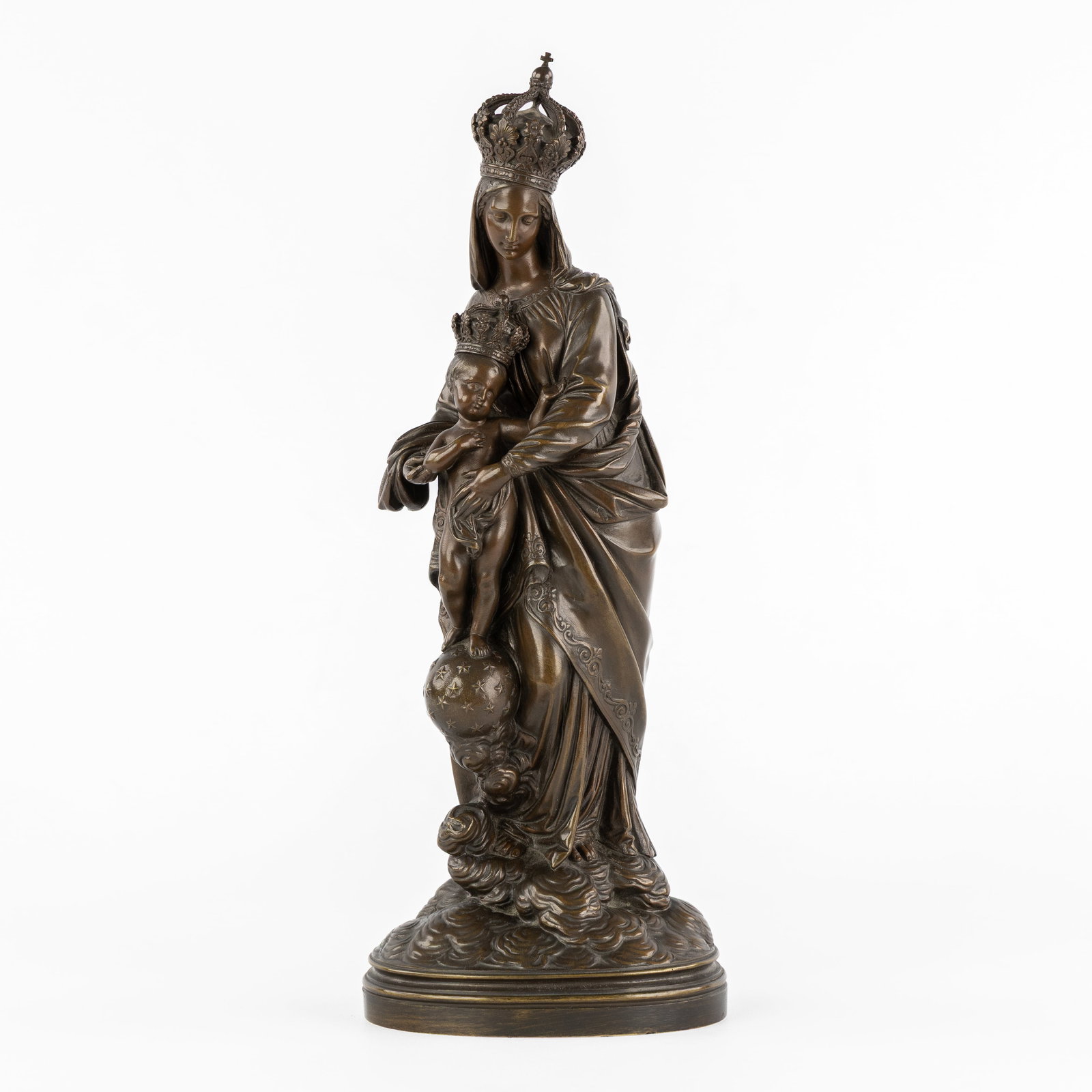 Jean Norest (1822-1870) 'Crowned Madonna with Child', patinated bronze. (1 of 8)