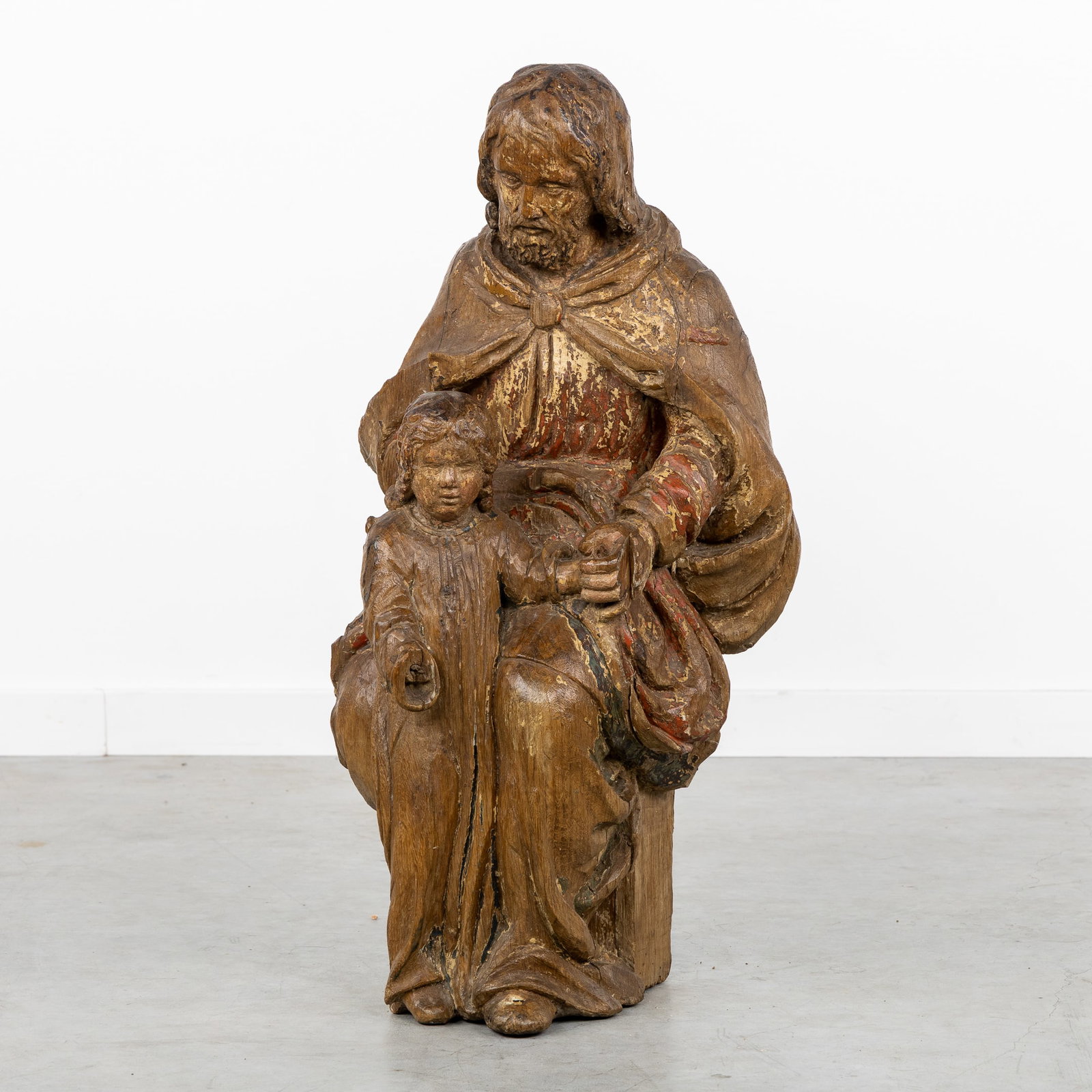 Saint Joseph with the Child Jesus, a Wood-Sculptured Statue, 18th C. or older. (1 of 8)
