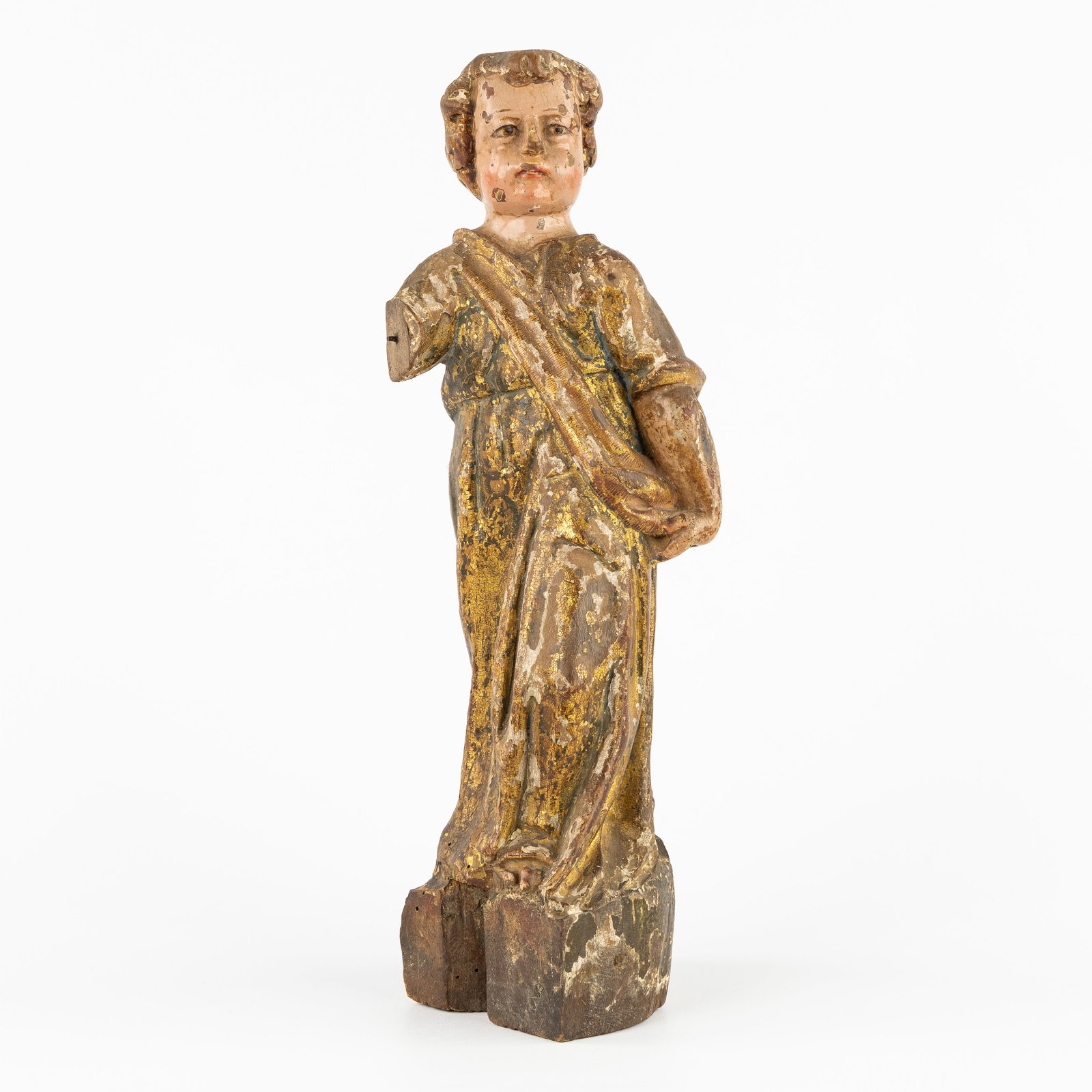 An Antique wooden sculpture of a ceroferial angel, carved and patinated wood. 17th/18th C. (1 of 6)