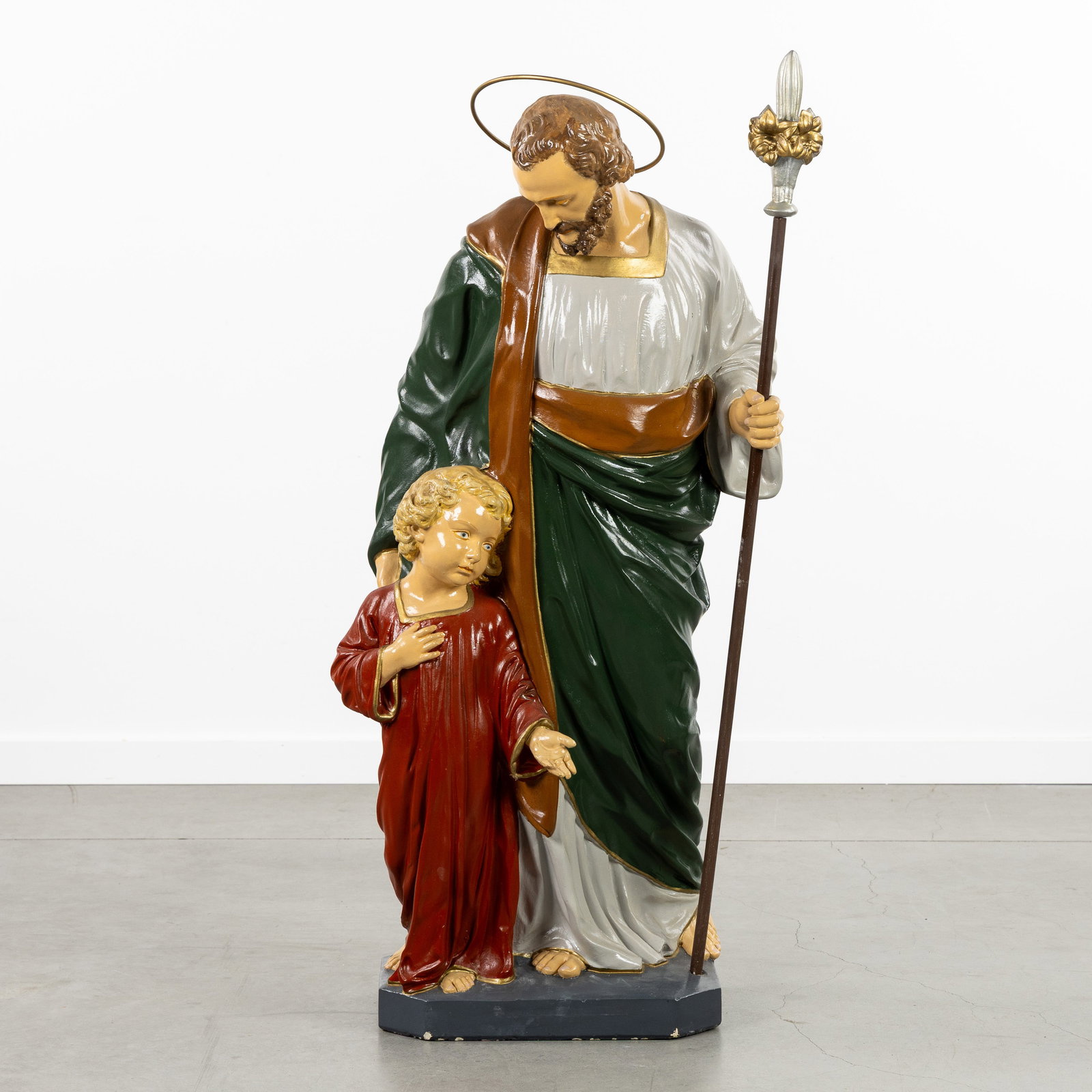 Saint Joseph with Child Jesus, a patinated plaster statue. (1 of 8)