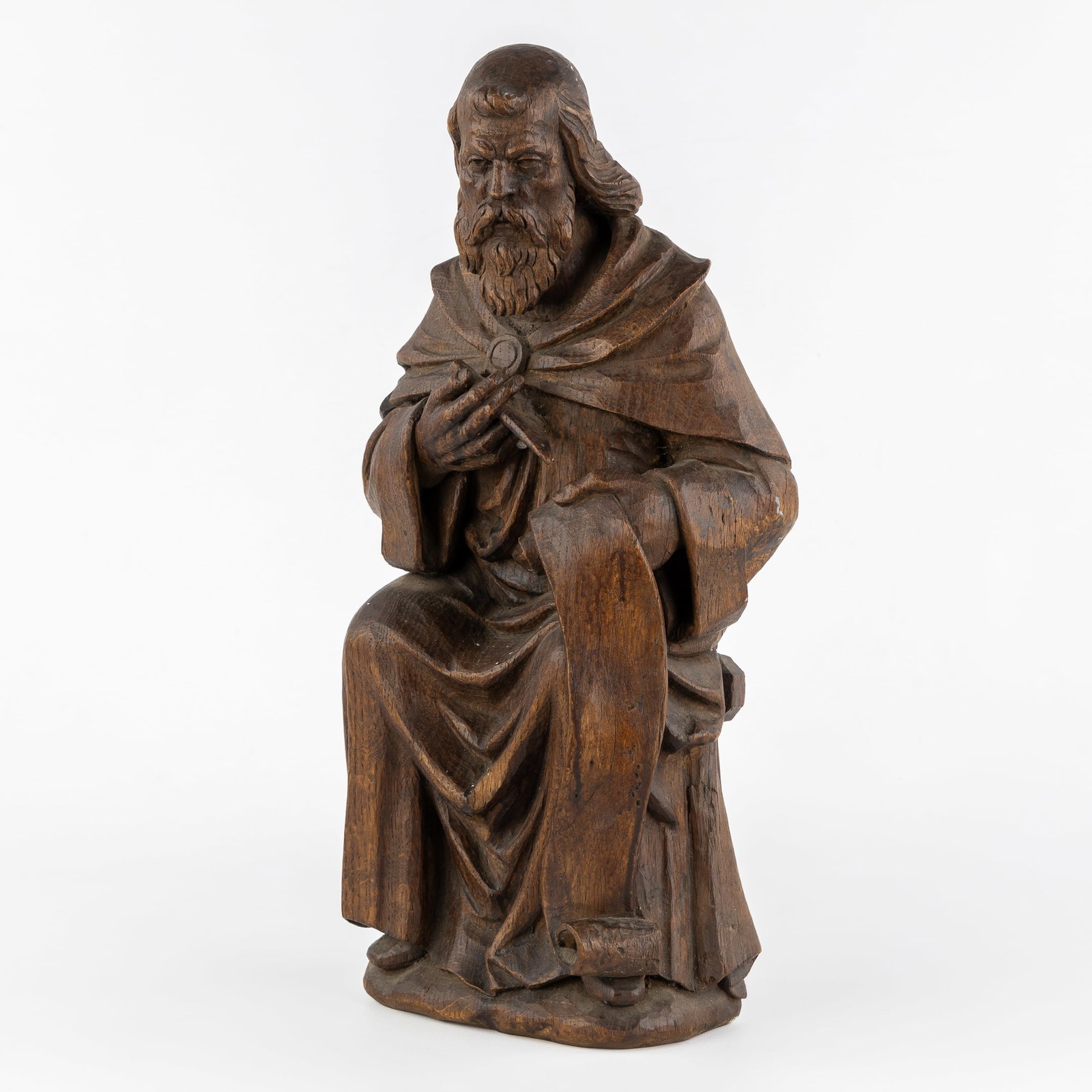 Prophet with Scroll, a Wood-Sculptured Saint Statue, Gothic Revival. (1 of 7)