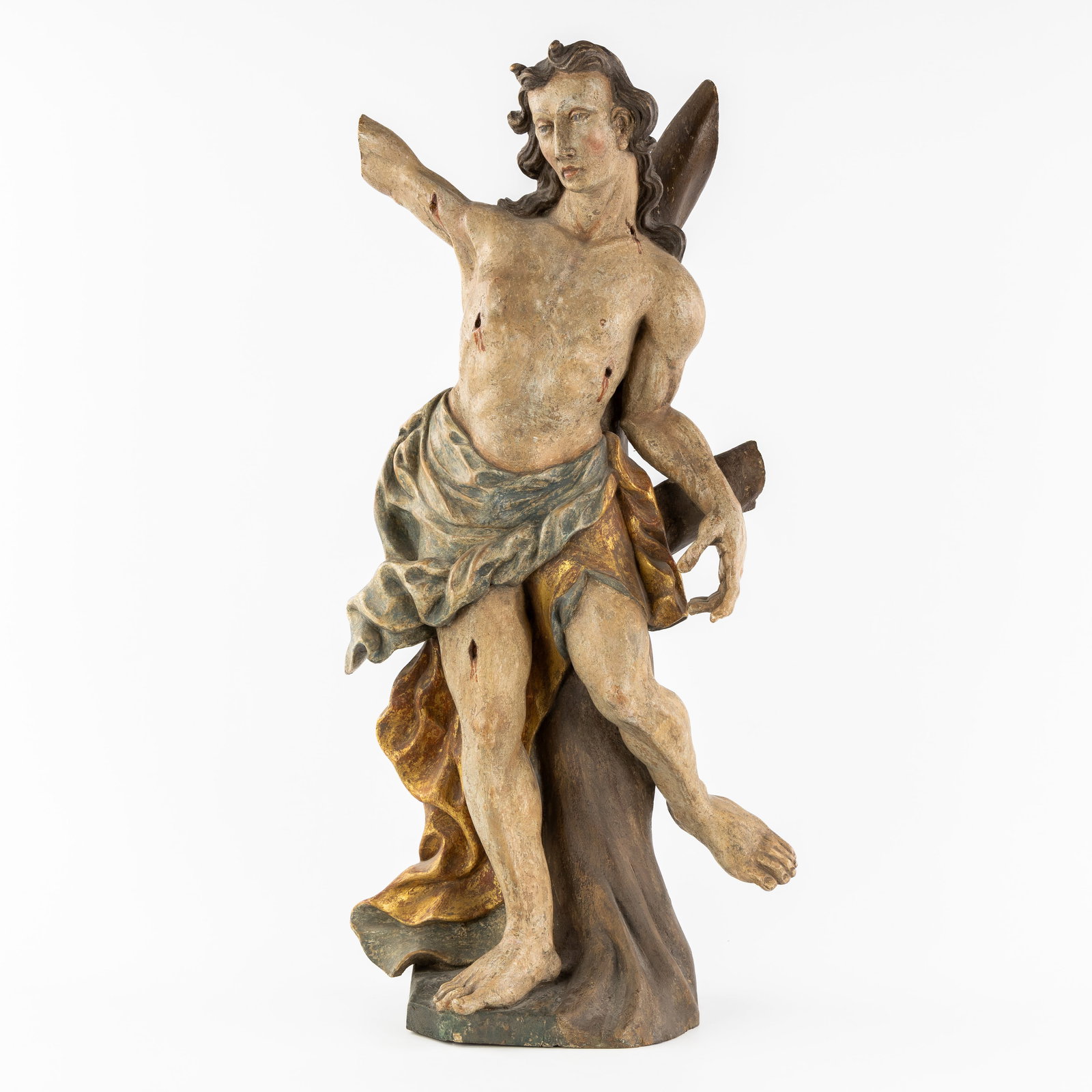 Saint Sebastian, a wood-sculptured and patinated statue, 18th C. (1 of 10)
