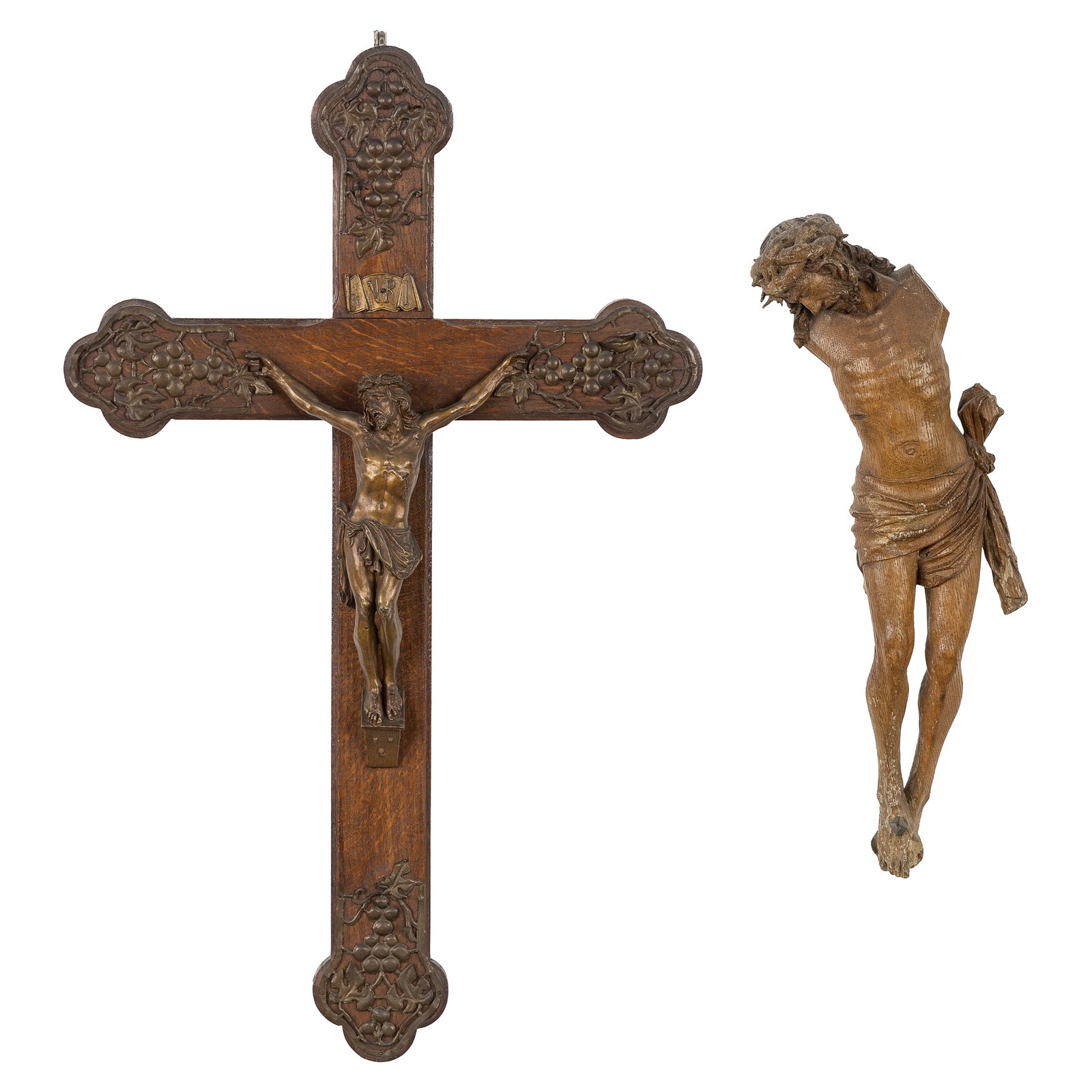 A Wood-sculptured Corpus Christi and Crucifix with spelter Corpus Christi. (1 of 6)