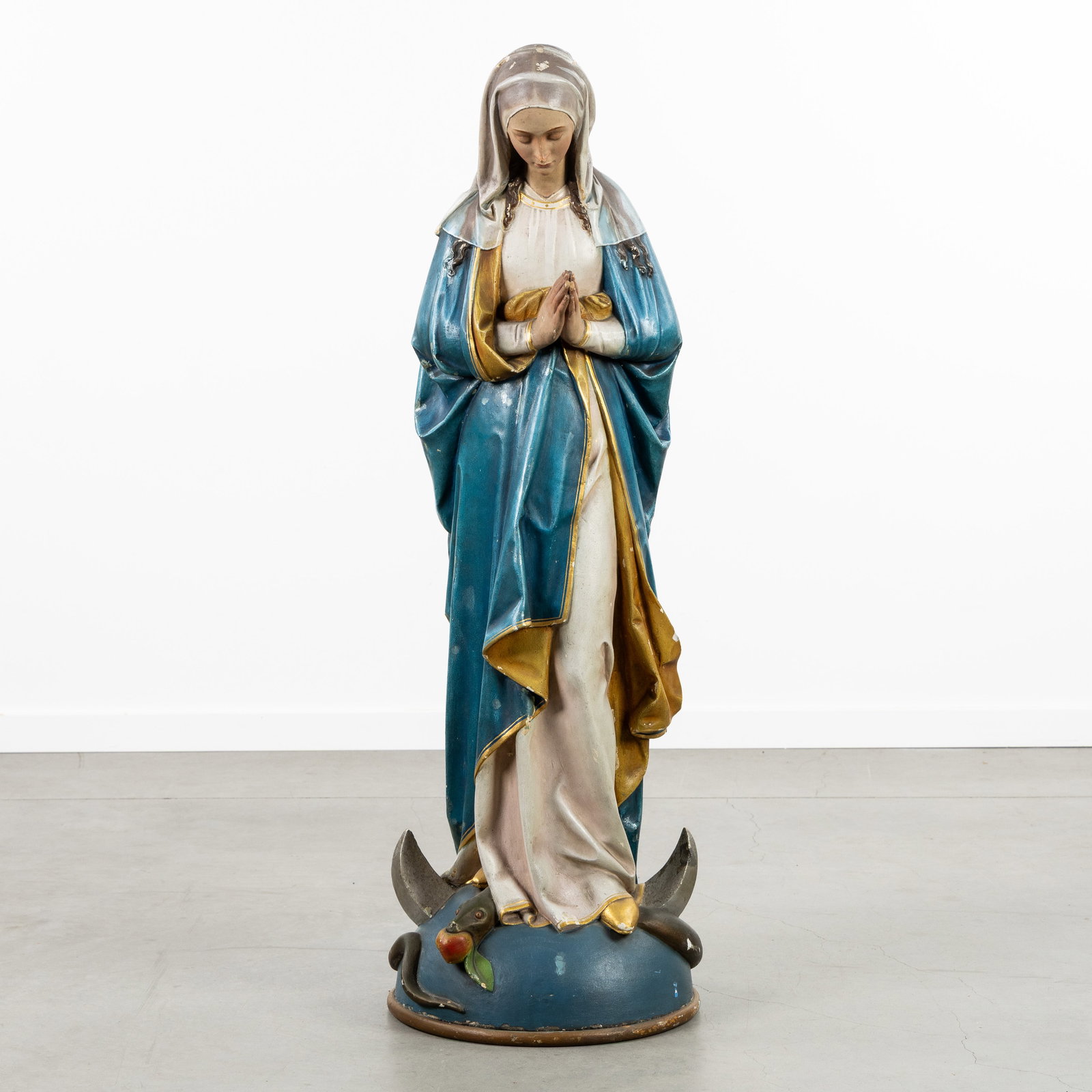 Madonna on the crescent moon and serpent, patinated plaster, ‘Huis K. Dupon, Bruges’. (1 of 9)