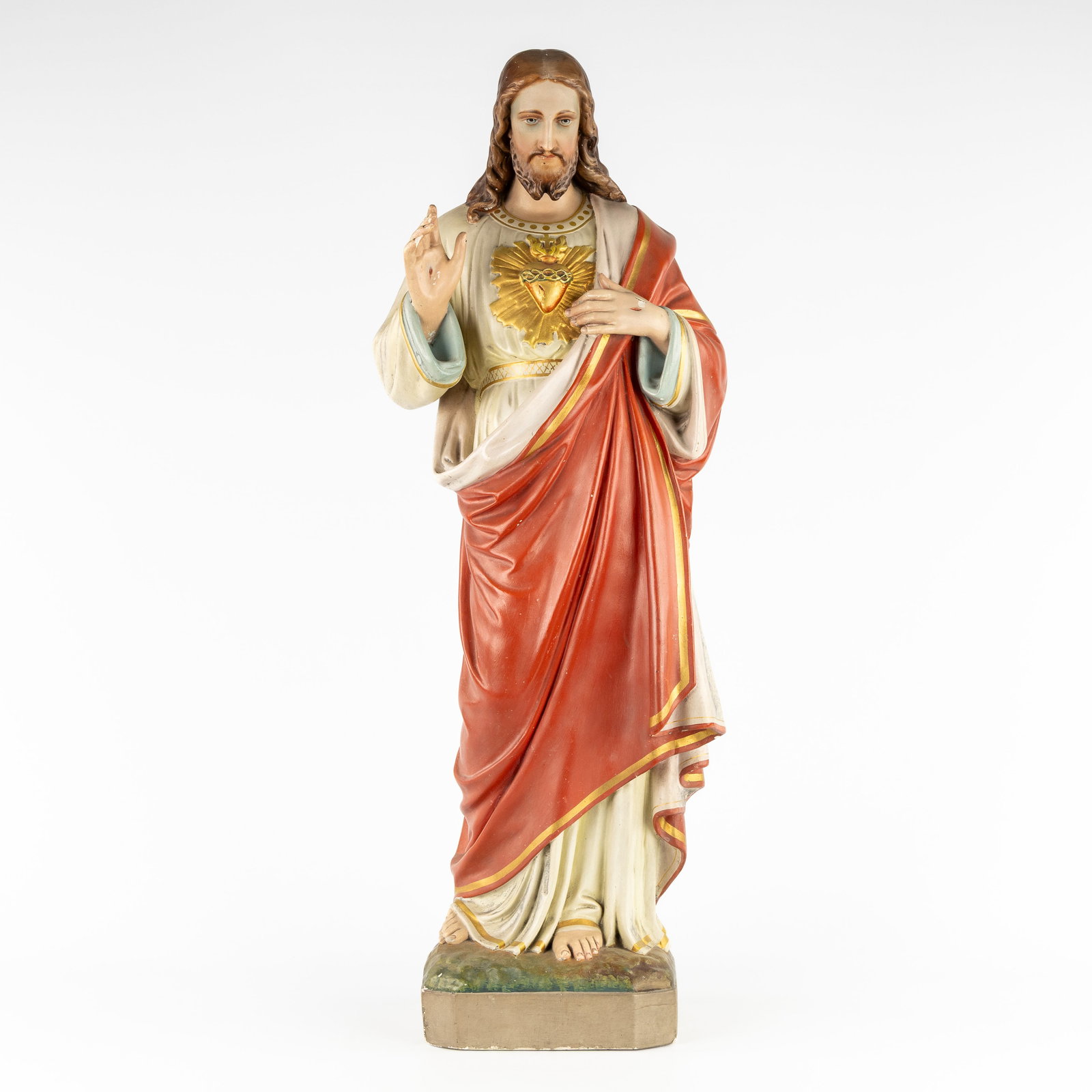 Christ with the Sacred Heart, a patinated plaster statue. (1 of 8)