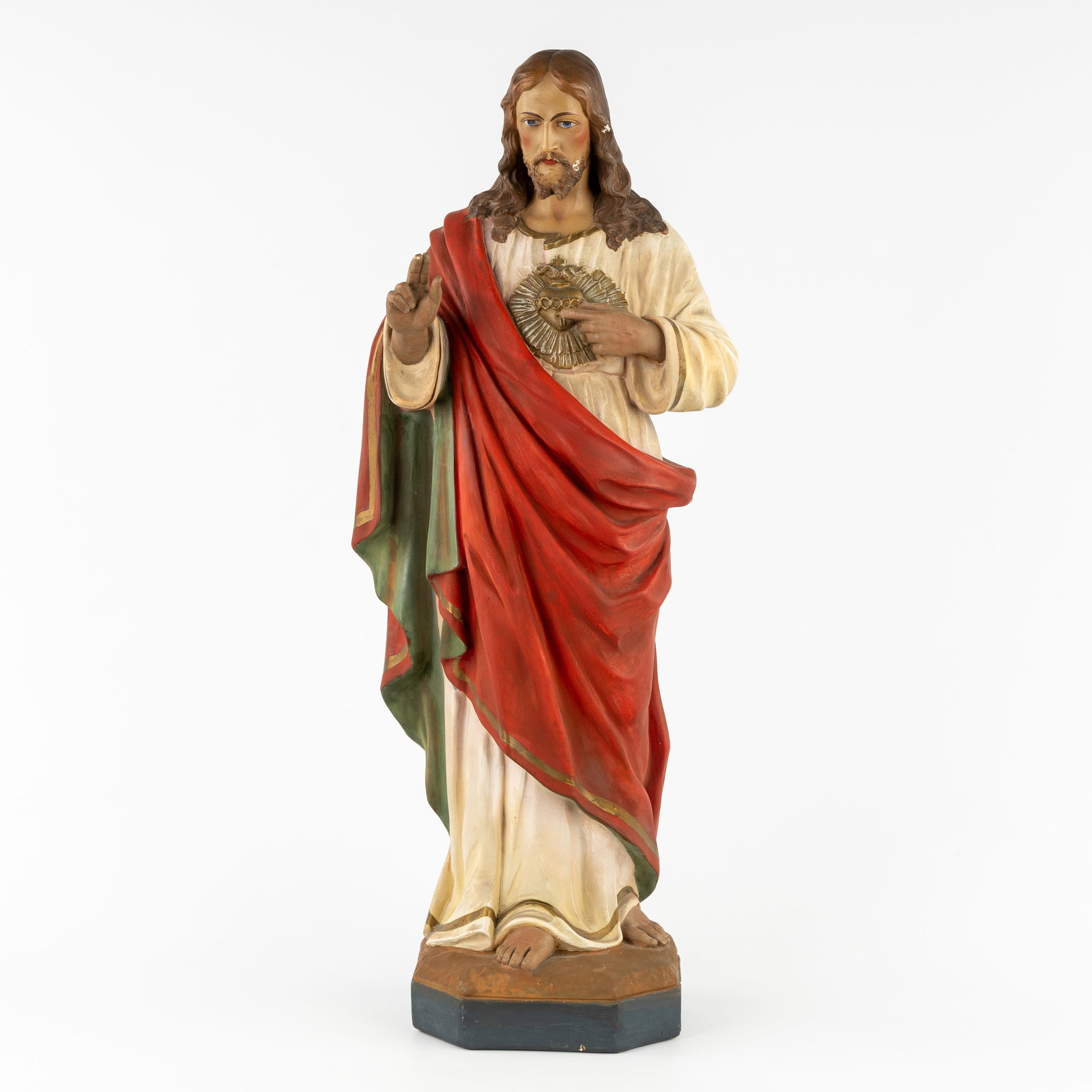 Christ with a Sacred Heart, a patinated plaster statue. (1 of 9)