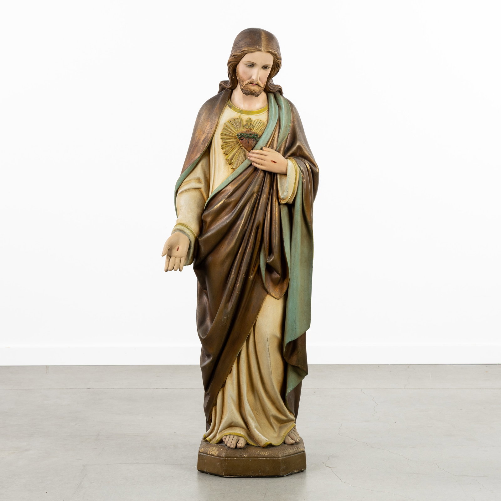 Christ with the Sacred Heart, a patinated plaster statue. (1 of 7)