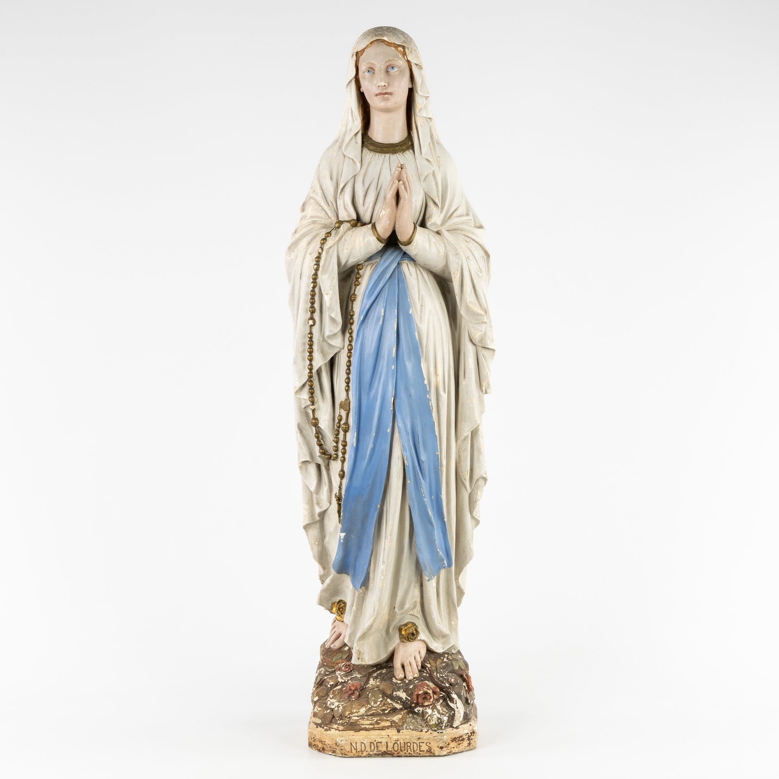 Our Lady of Lourdes, patinated plaster. Gothic Revival.: Our Lady of Lourdes, patinated plaster. Gothic Revival. Patinated plaster. Marked N-D. The ‘Lourdes’ stands for ‘Notre Dame de Lourdes’. First quarter of the 20th century. (