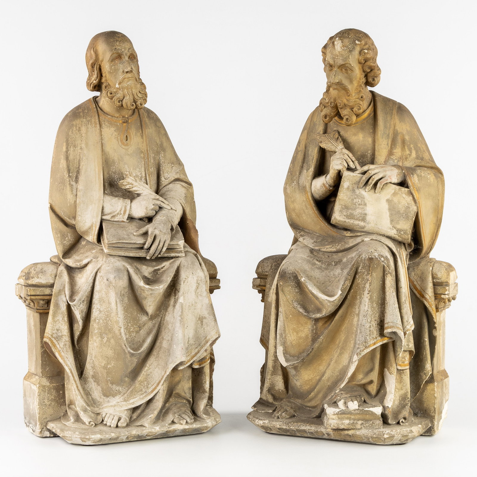 A Pair of apostles or evangelists, carved stone. Gothic Revival. (1 of 9)