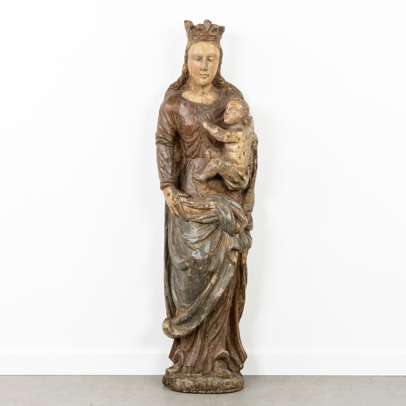 Madonna and Child, a wood-sculptured and patinated statue, Northern Picardy, France. Late 16th/17th (1 of 5)