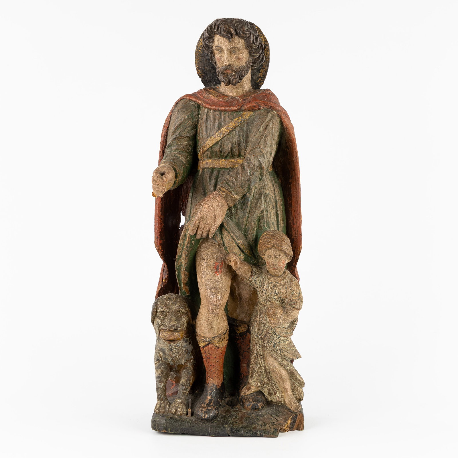 An Antique wood sculpture of Saint Roch with Dog and Child. 17th/18th century. (1 of 11)