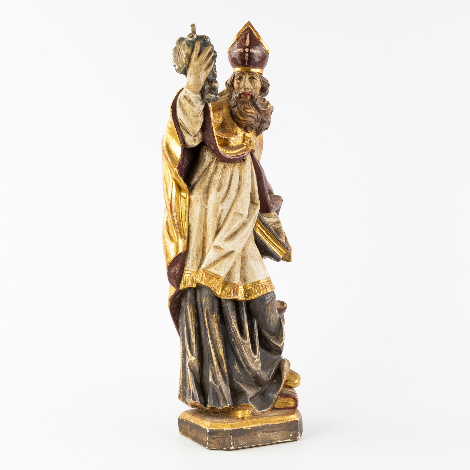 Saint Boniface of Mainz, a wood-sculptured and polychrome patinated statue. (1 of 8)