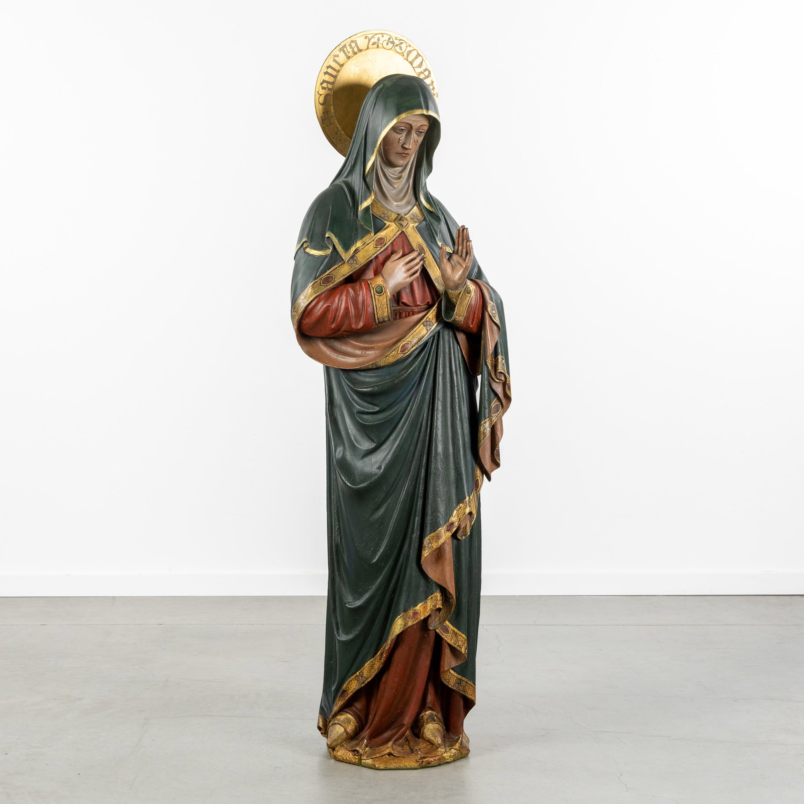 Sancta Maria, Blessed Virgin Mary, a wood-sculptured and patinated statue, probably Atelier (1 of 9)
