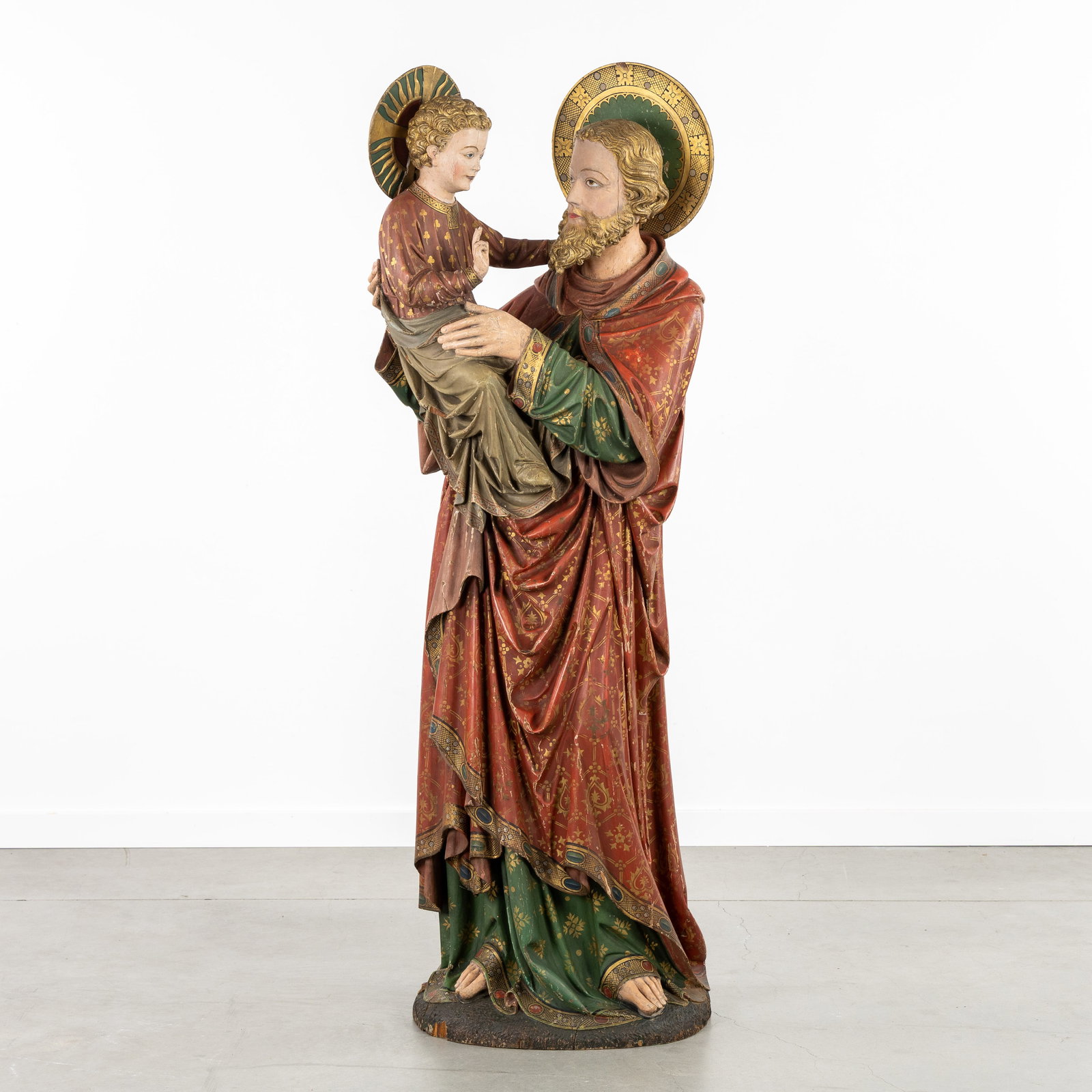 Leopold Blanchaert (1832-1913) Saint Joseph with Child Jesus, Sculptured and Patinated Wood, Gothic (1 of 10)