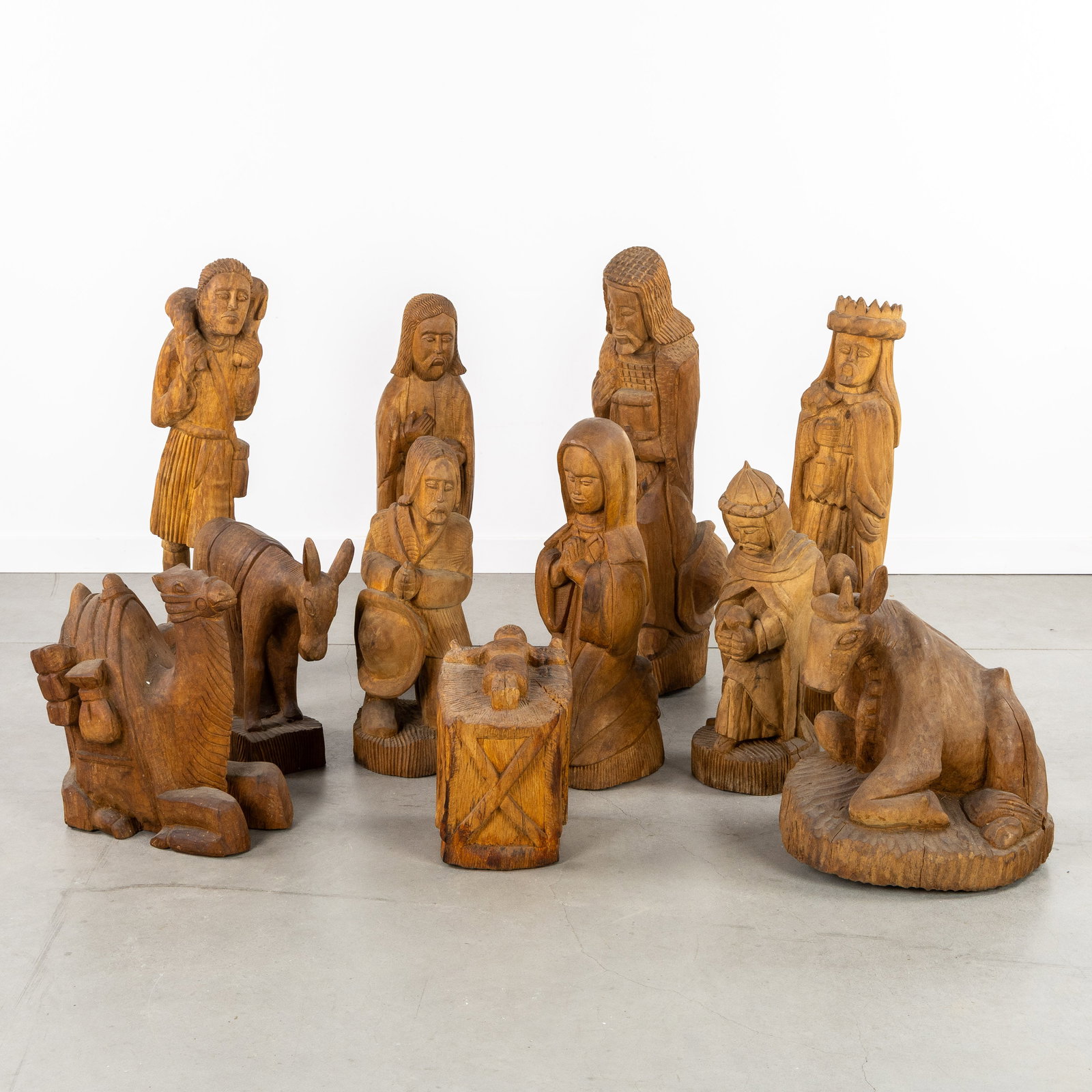 A Large and elaborate 'Nativity Scene', sculptured wood. Probably Southeast Asia. (1 of 8)