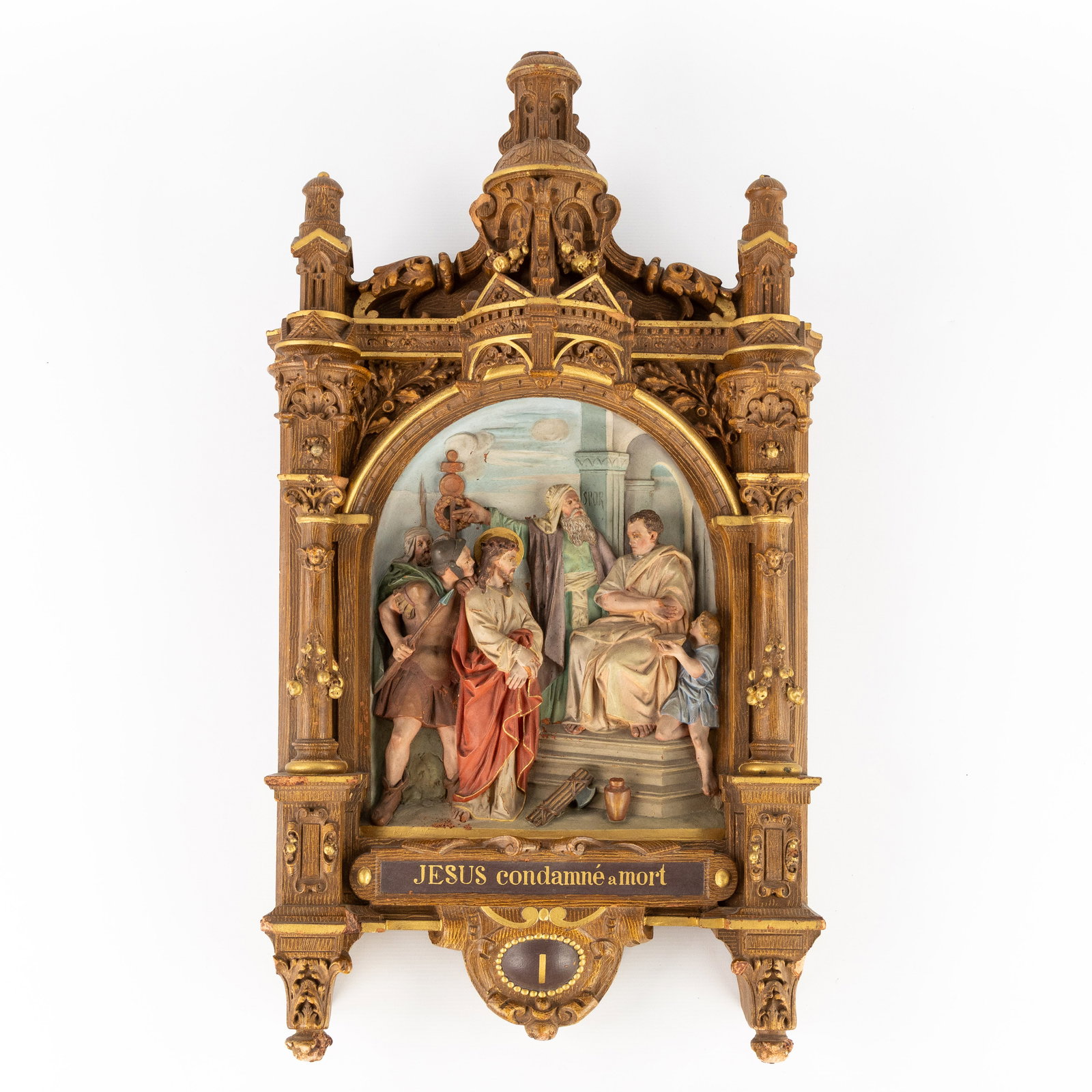 'The Condemnation of Christ to Death', first Station of the Cross, patinated terracotta. (1 of 7)