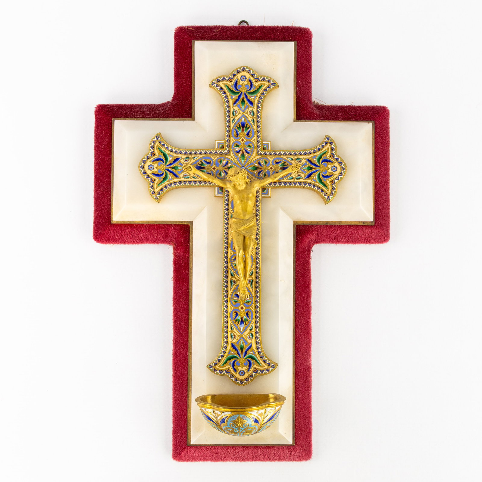 Jean-Alexander Chertier (1825-1890) an Exceptional Gothic Revival holy water font, Gilded bronze,: Jean-Alexander Chertier (1825-1890) An Exceptional Gothic Revival holy water font, Gilded bronze, cloisonné enamel, and onyx (1884). Gilded bronze, cloisonné enamel and onyx. Holy water font in the