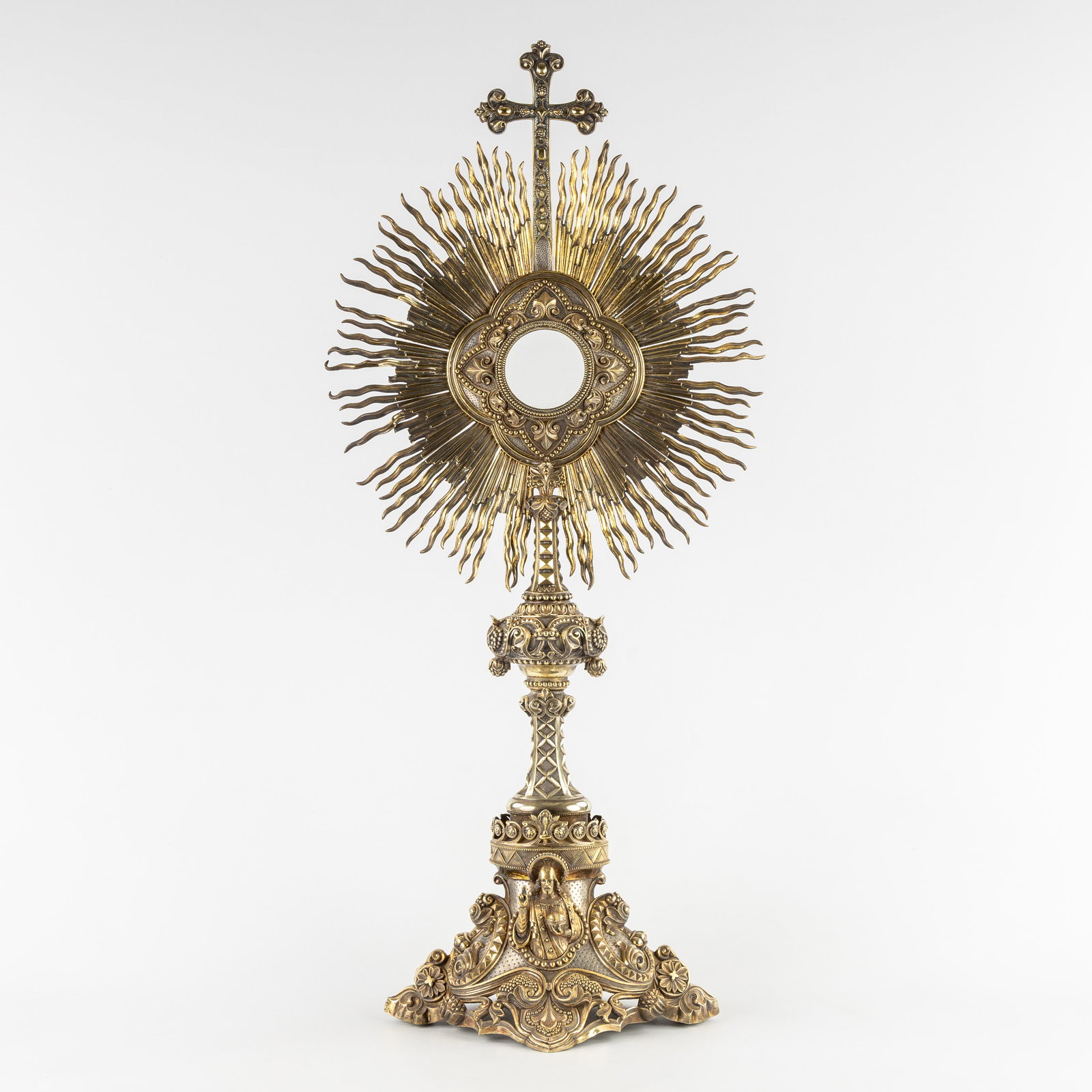 An Exceptional vermeil sunburst monstrance, Christus Salvator Mundi, Virgin Mary with Agnus Dei, (1 of 11)