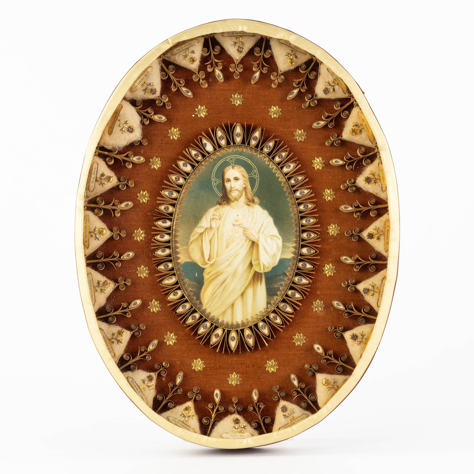 A devotional frame with an image of Jesus with a Sacred Heart, relics for Saints and Jesus Christ. (1 of 5)