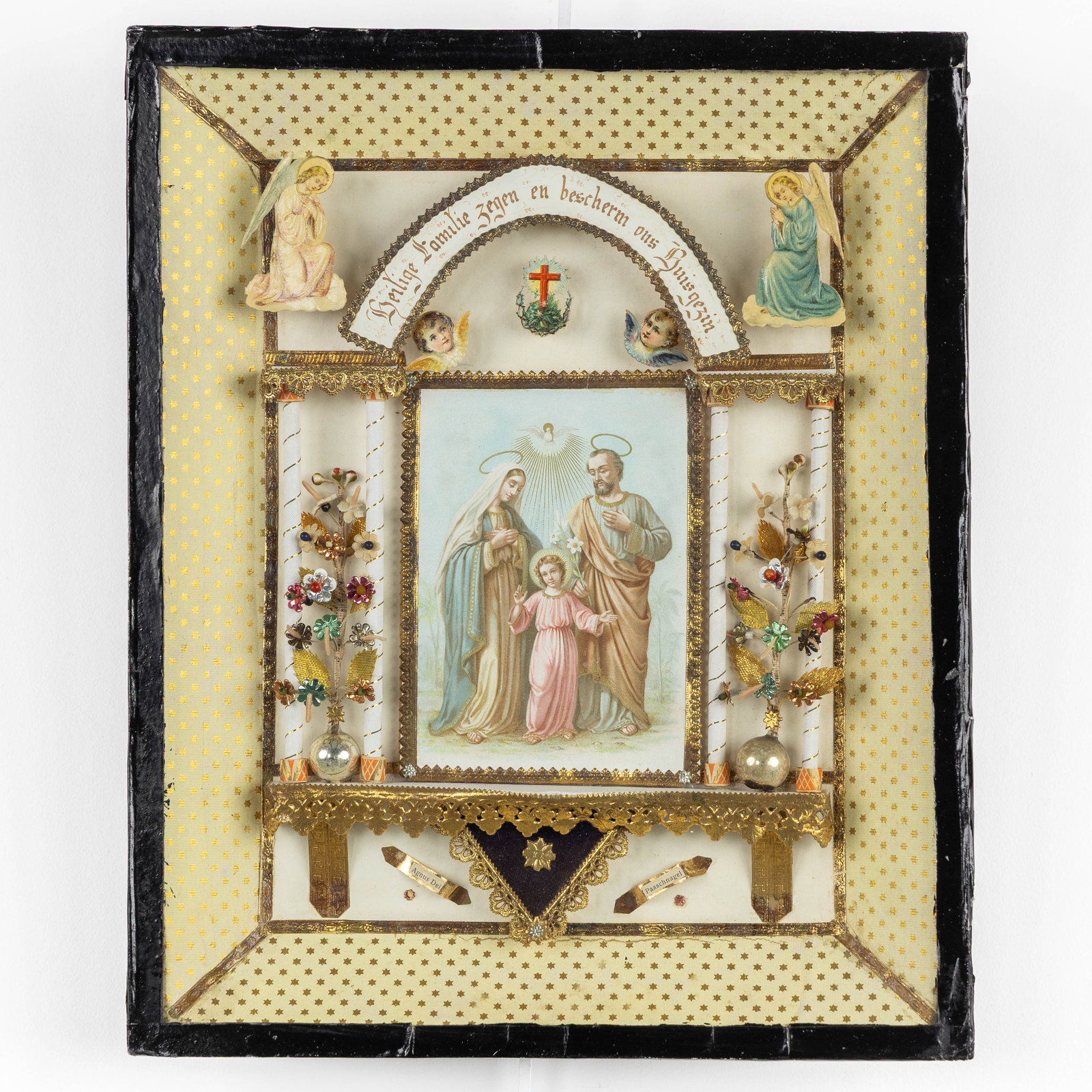 A devotional or reliquary frame featuring an image of the Holy Family, reliquaries for the Easter (1 of 5)