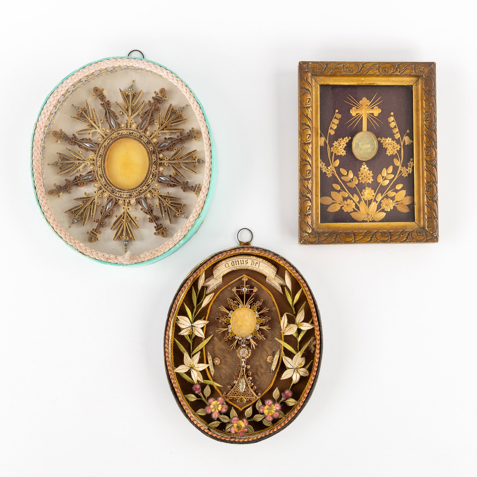 Three Devotional frames with Agnus Dei, folk art. (1 of 7)