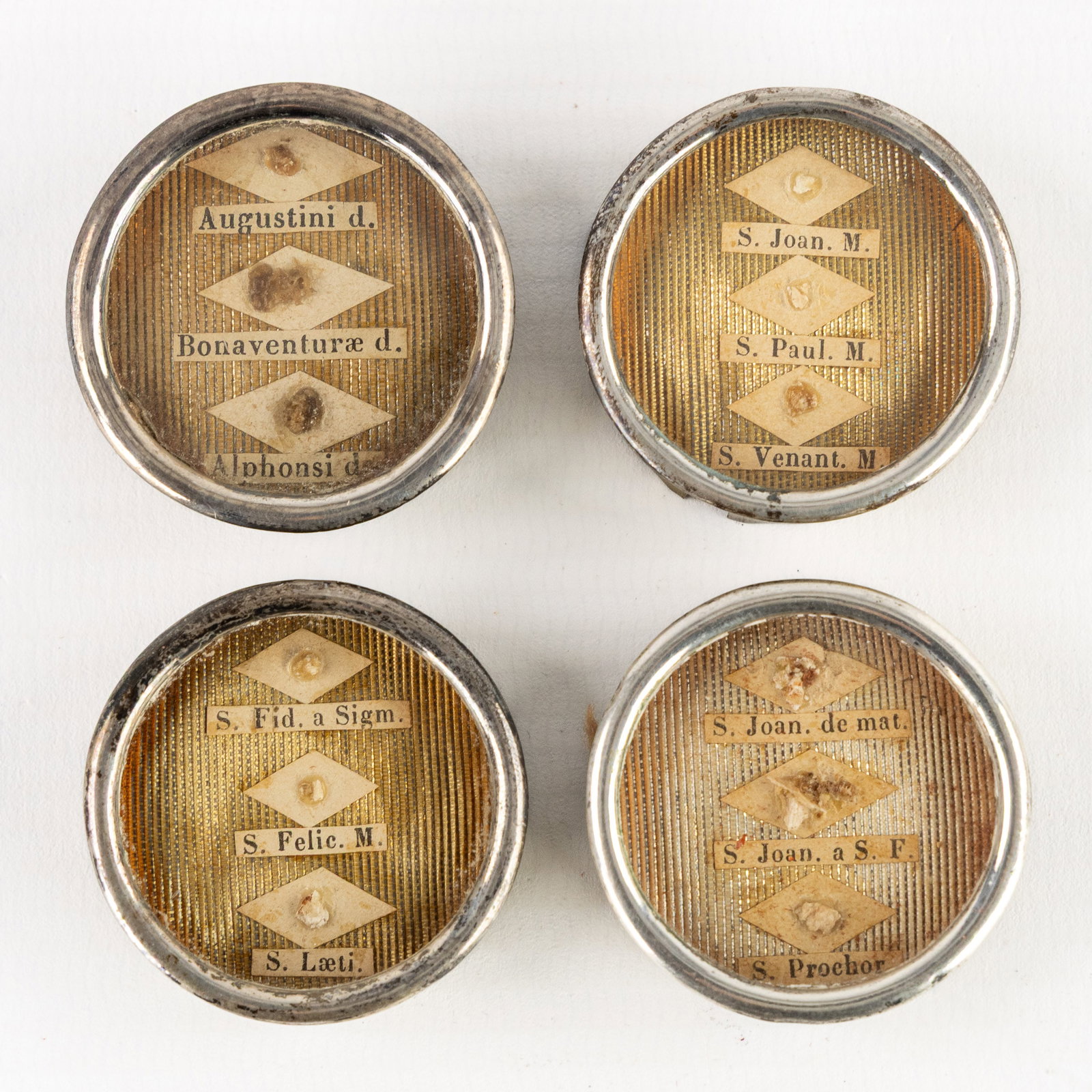 Four sealed multi-theca or Reliquaries with relics for Saints, Martyrs and Virgins. (1 of 2)