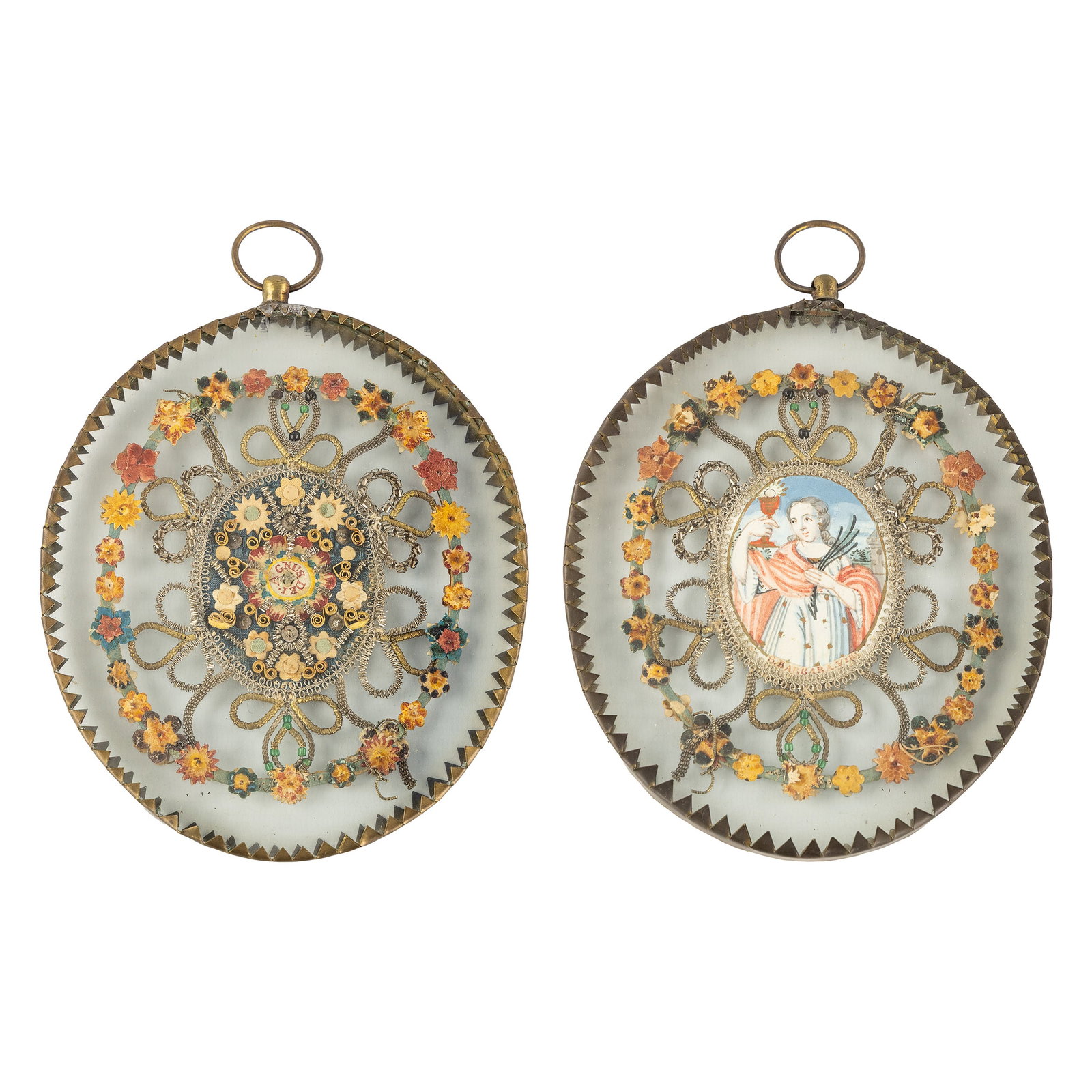 A Reliquary with Agnus Dei and miniature painting of Saint Barbara, 18th/19th C. (1 of 5)