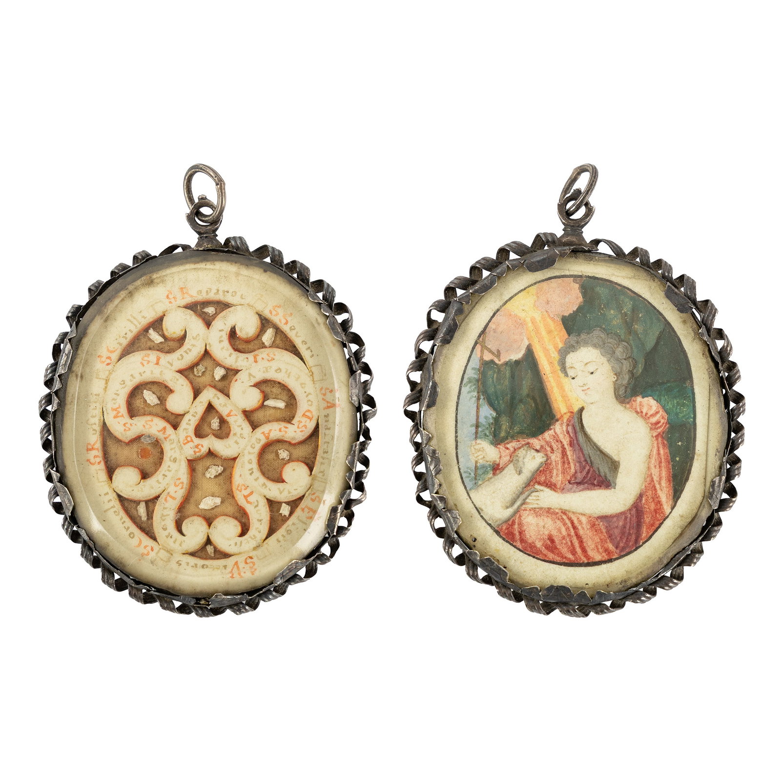 A Reliquary pendant with a miniature painting of John the Baptist and relics for saints, 18th C. (1 of 3)
