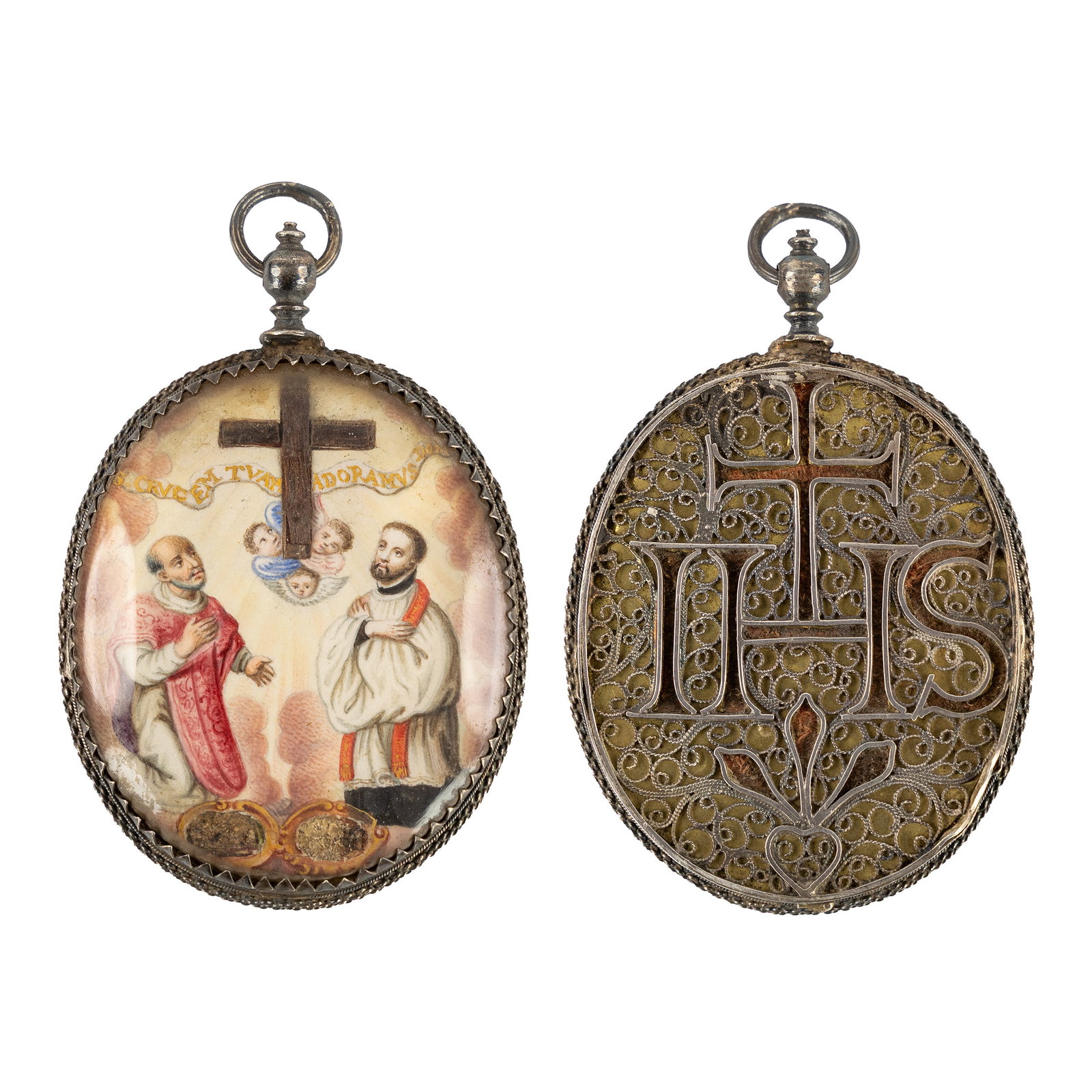 A Reliquary pendant with relics of the True Cross and Saints, decorated with a miniature painting (1 of 3)