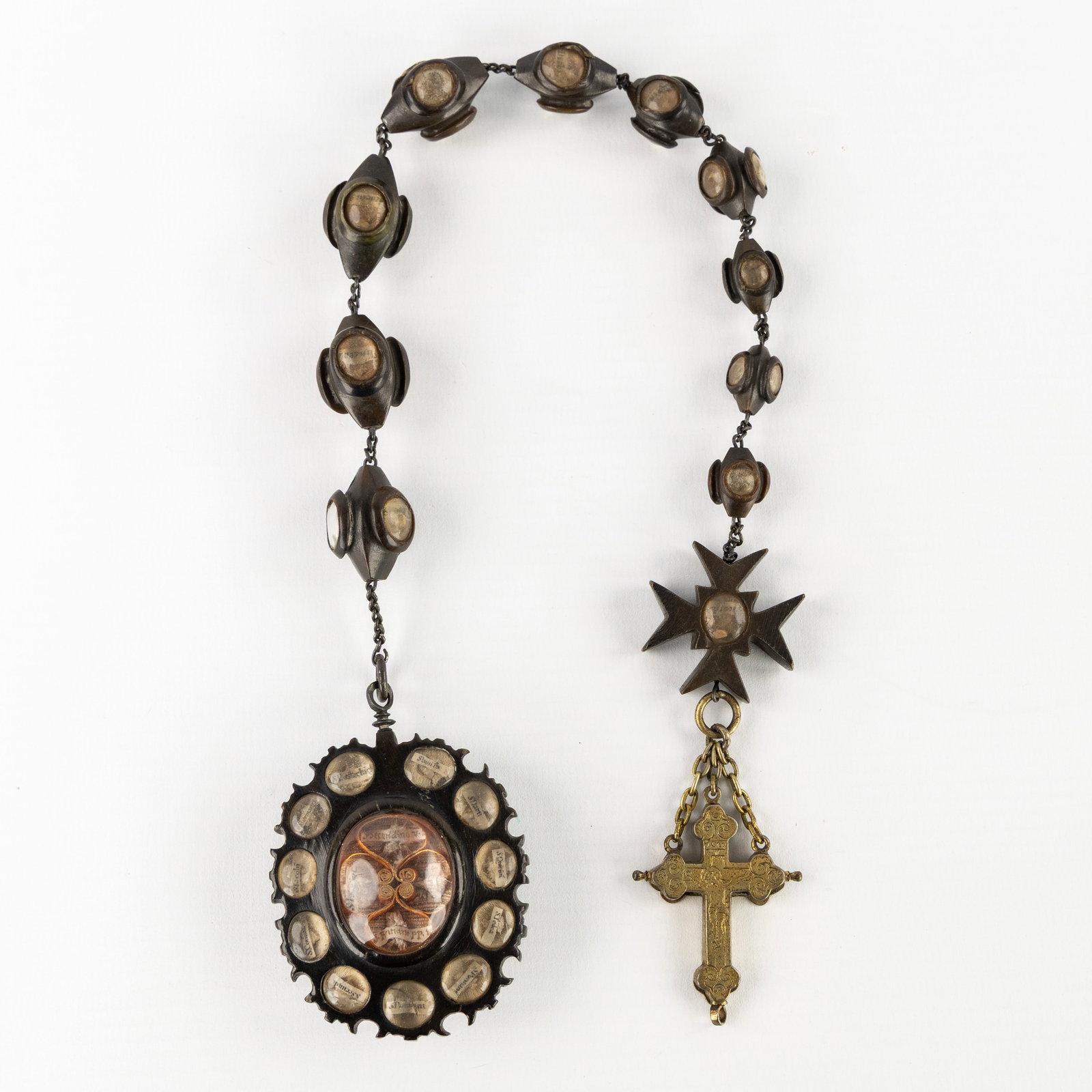 A relic rosary, with relics of saints and martyrs in every bead and pendant, 18th/19th century. (1 of 8)