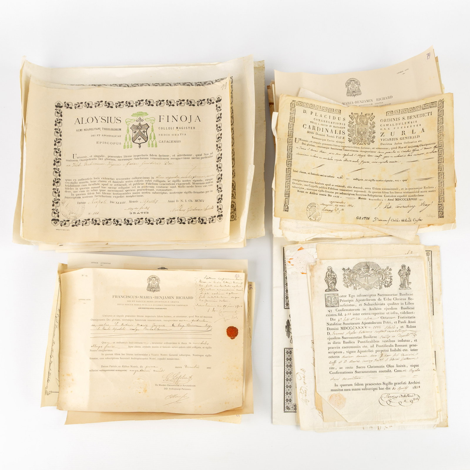 A collection of 23 documents for relics, 'Autentiques', added are 19 antique documents with (1 of 8)