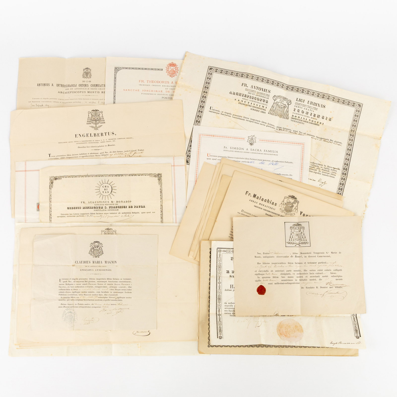 A Collection of 25 documents for relics of Apostles, Saints, and the Blessed Virgin Mary. (1 of 6)