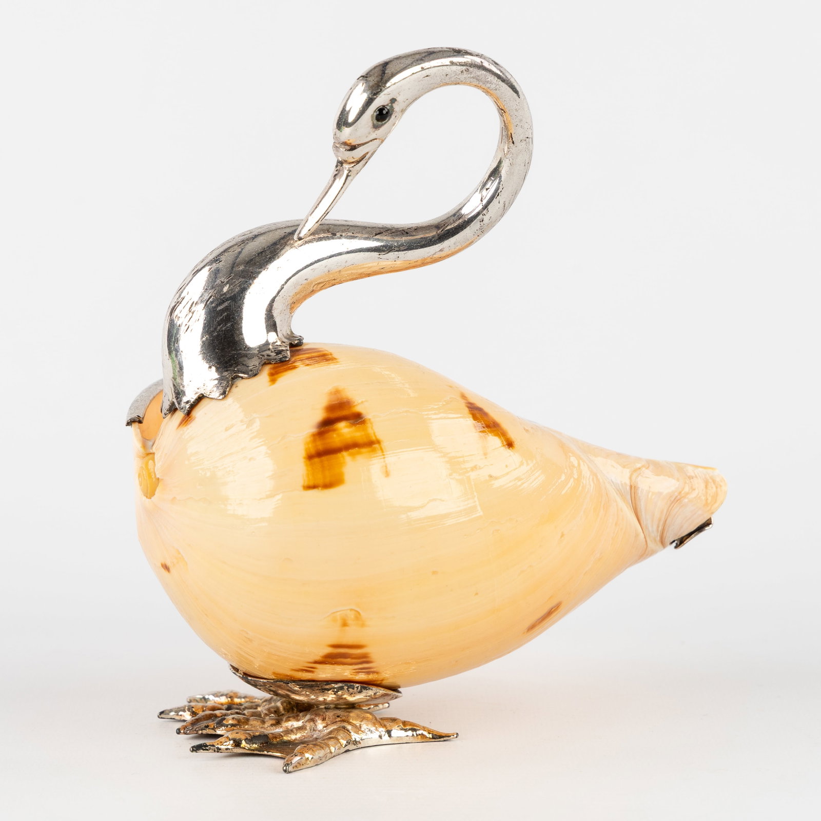 Gabriella Binazzi (XX-XXI) 'Swan', shell mounted with silver-plated metal, Italy, circa 1970. (1 of 7)