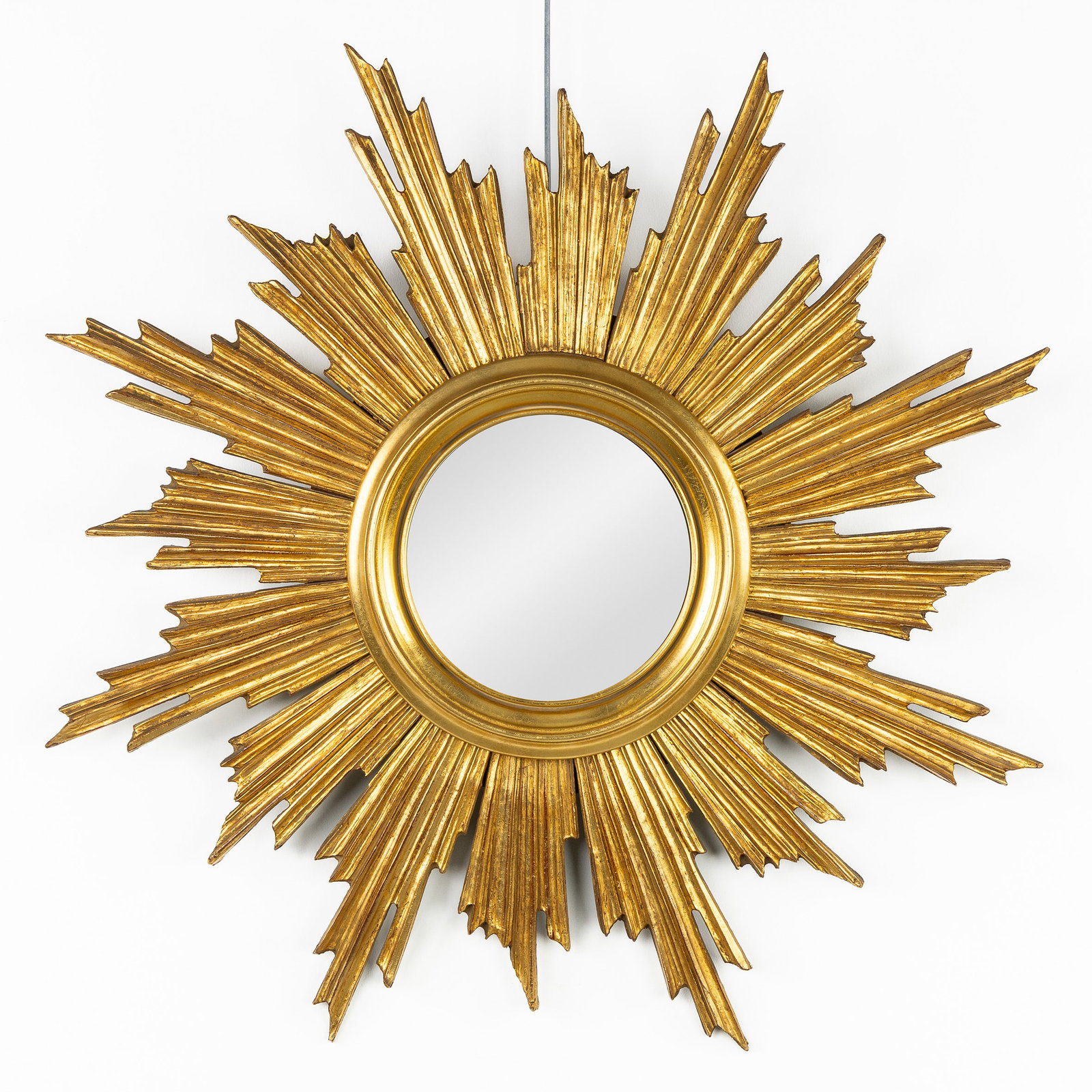 Deknudt, a Mid-Century Sunburst Mirror, Gilt wood, Convex Glass. Circa 1970. (1 of 4)