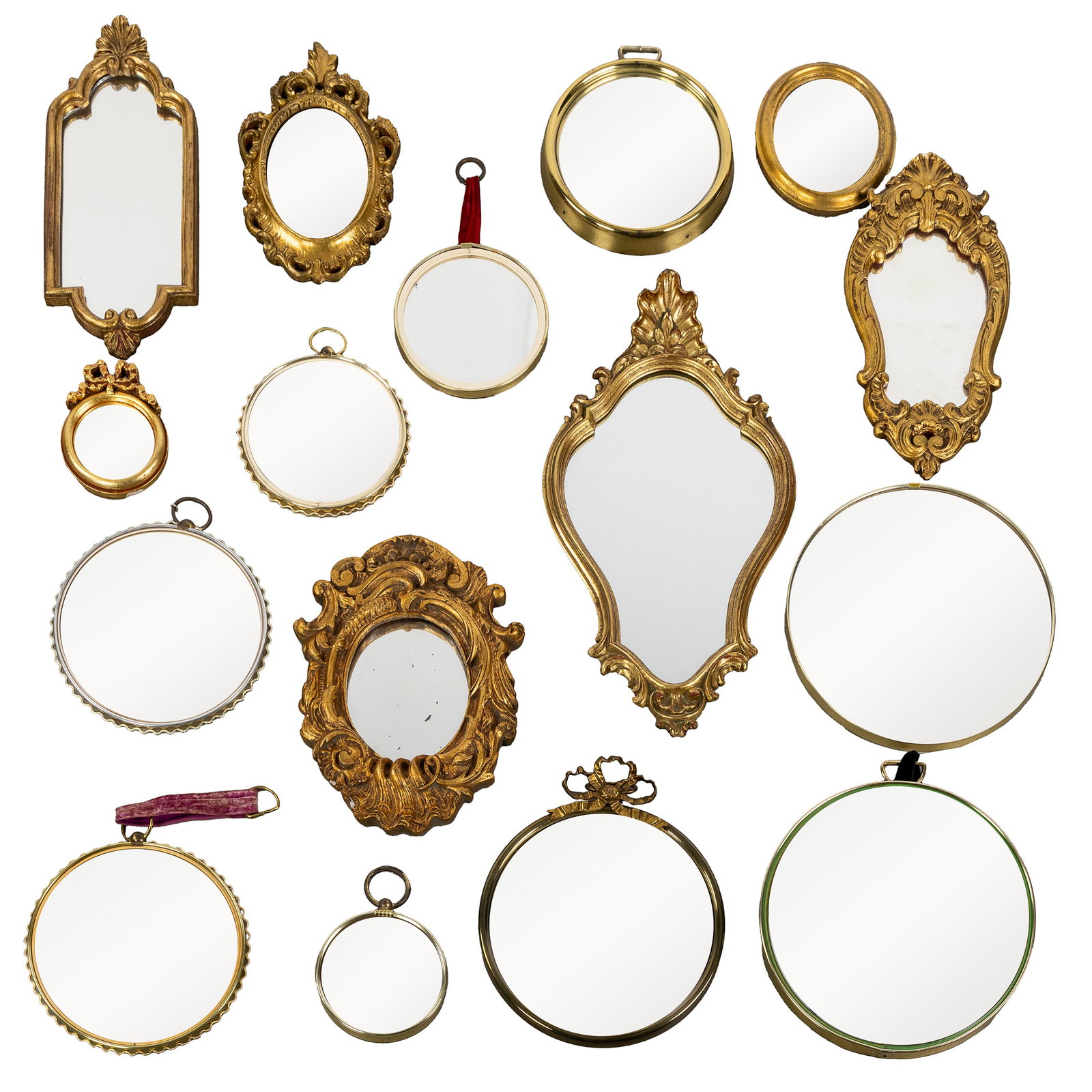 16 Mid-Century mirrors, convex and plane glass, Deknudt and others. Circa 1970. (1 of 7)