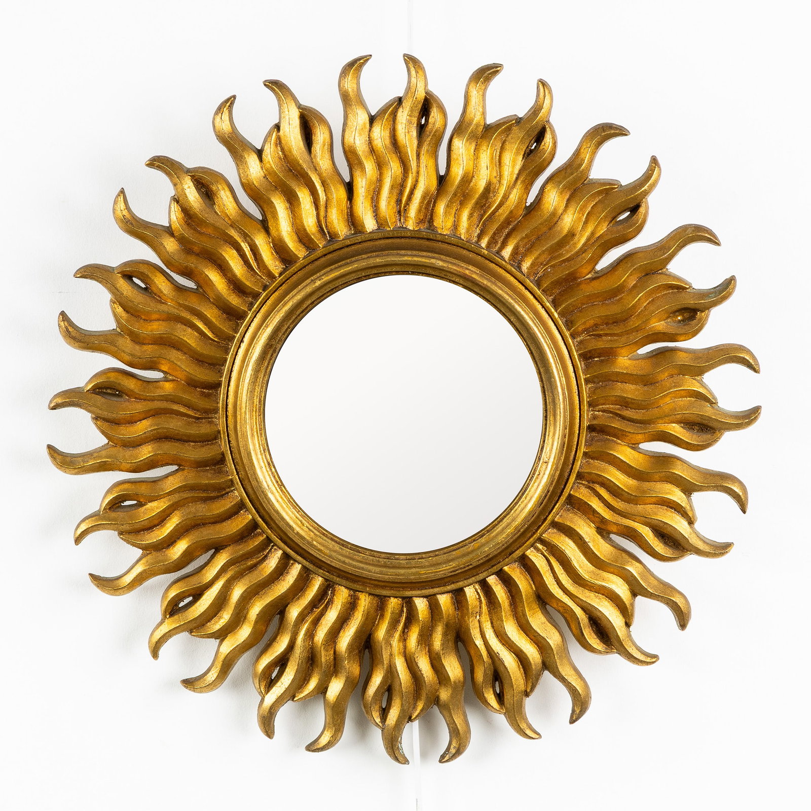 A Mid-Century Sunburst Mirror, Gilded, Convex Glass. Circa 1970. (1 of 3)